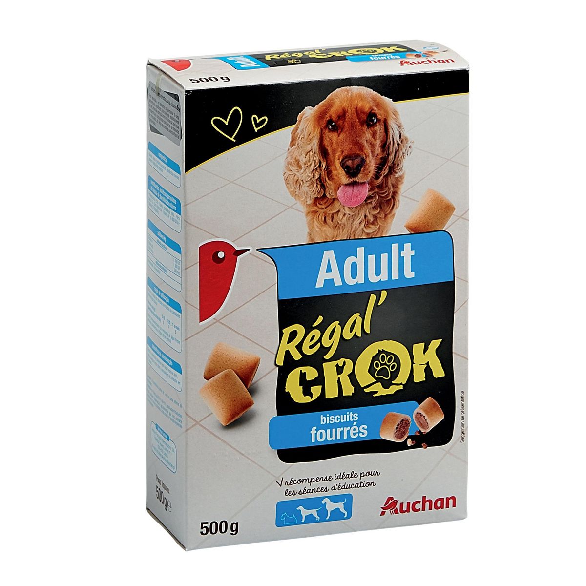 AUCHAN Régal'crok friandises biscuits fourrés pour moyen et grand chien adulte 500g