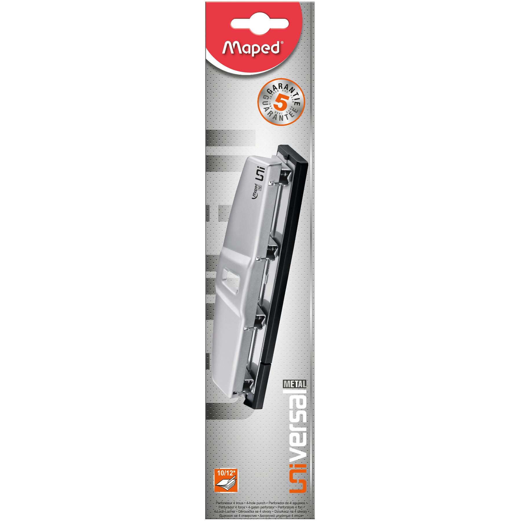 MAPED Perforateur 4 trous 10/12 feuilles Universal Métal gris clair