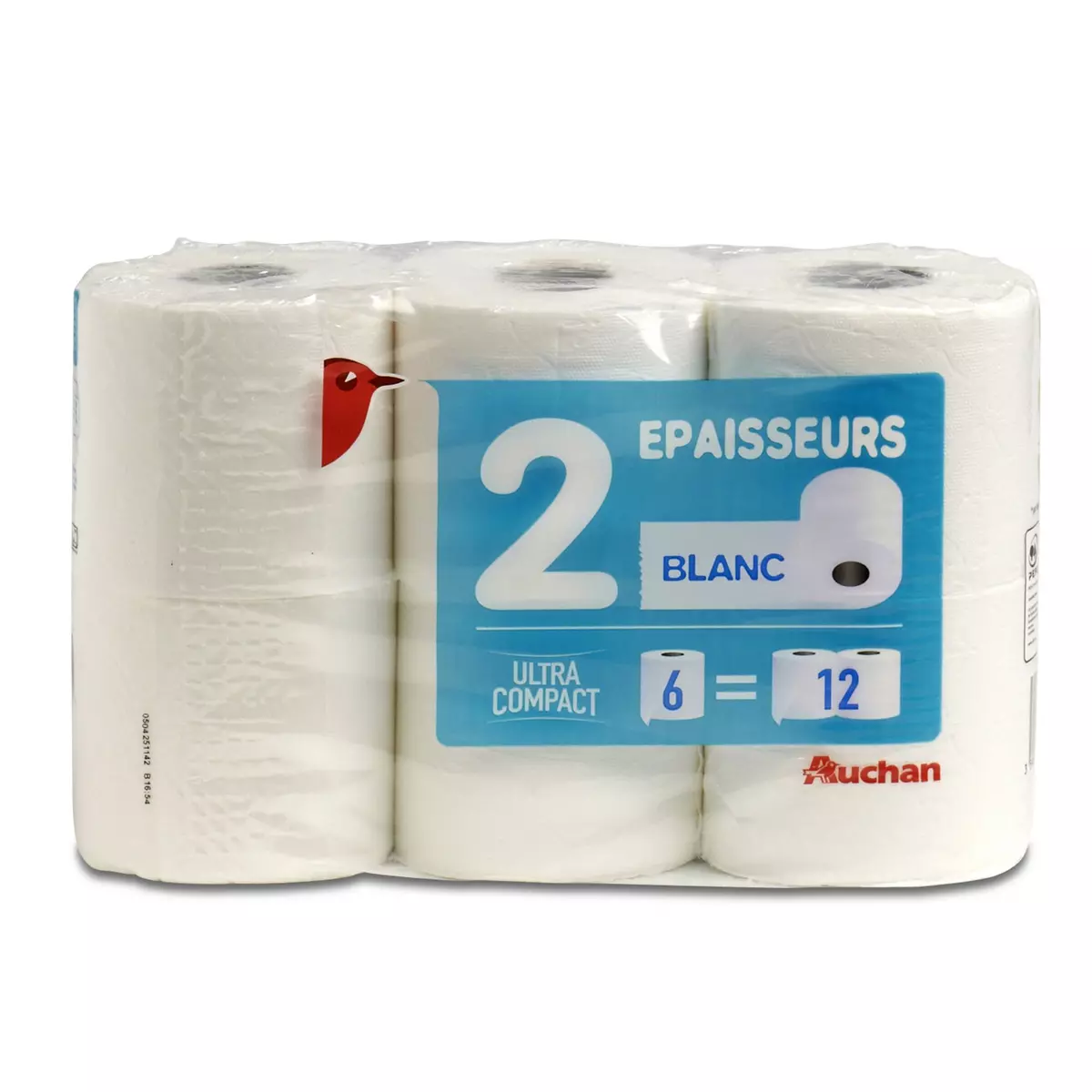 AUCHAN Papier toilette blanc ultra compact 2 épaisseurs = 12 standards 6 rouleaux