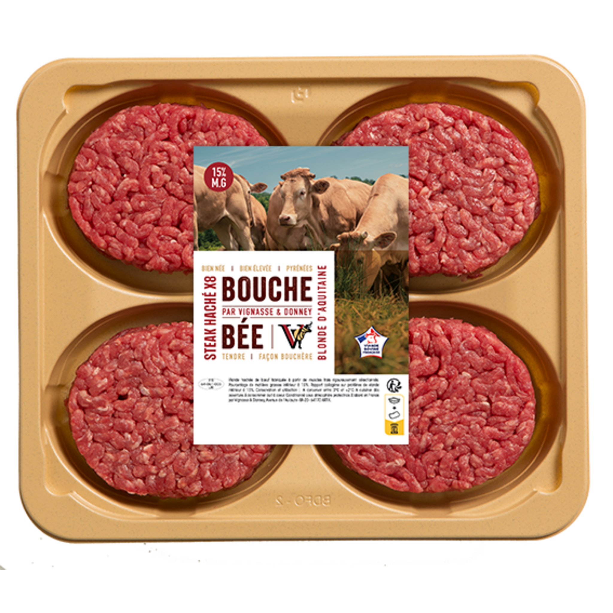 VIGNASSE ET DONNEY Steak haché 15 % MG 8 pièces 8x100g