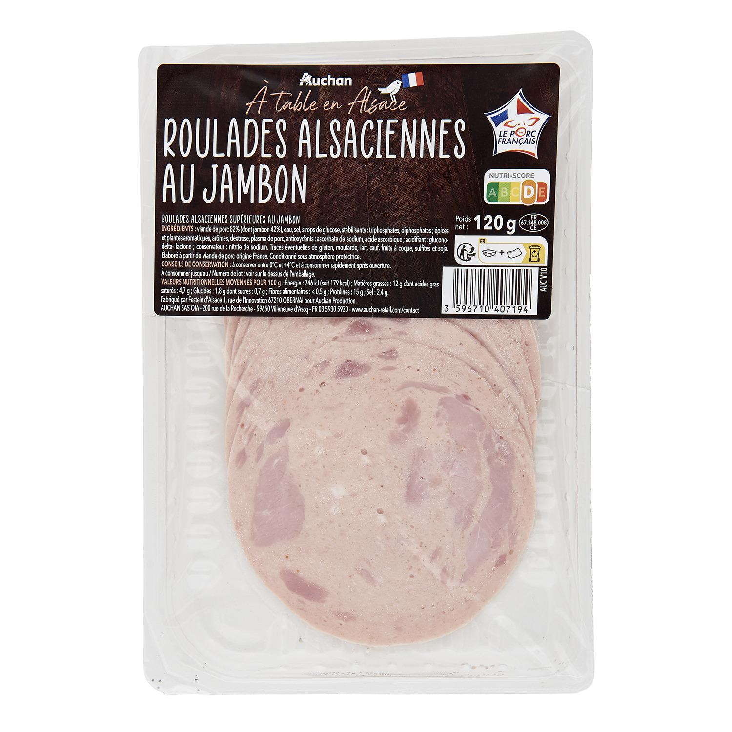 Voir la diapositive 3 : AUCHAN TERROIR Roulades Alsacienne au jambon 8 tranches 120g