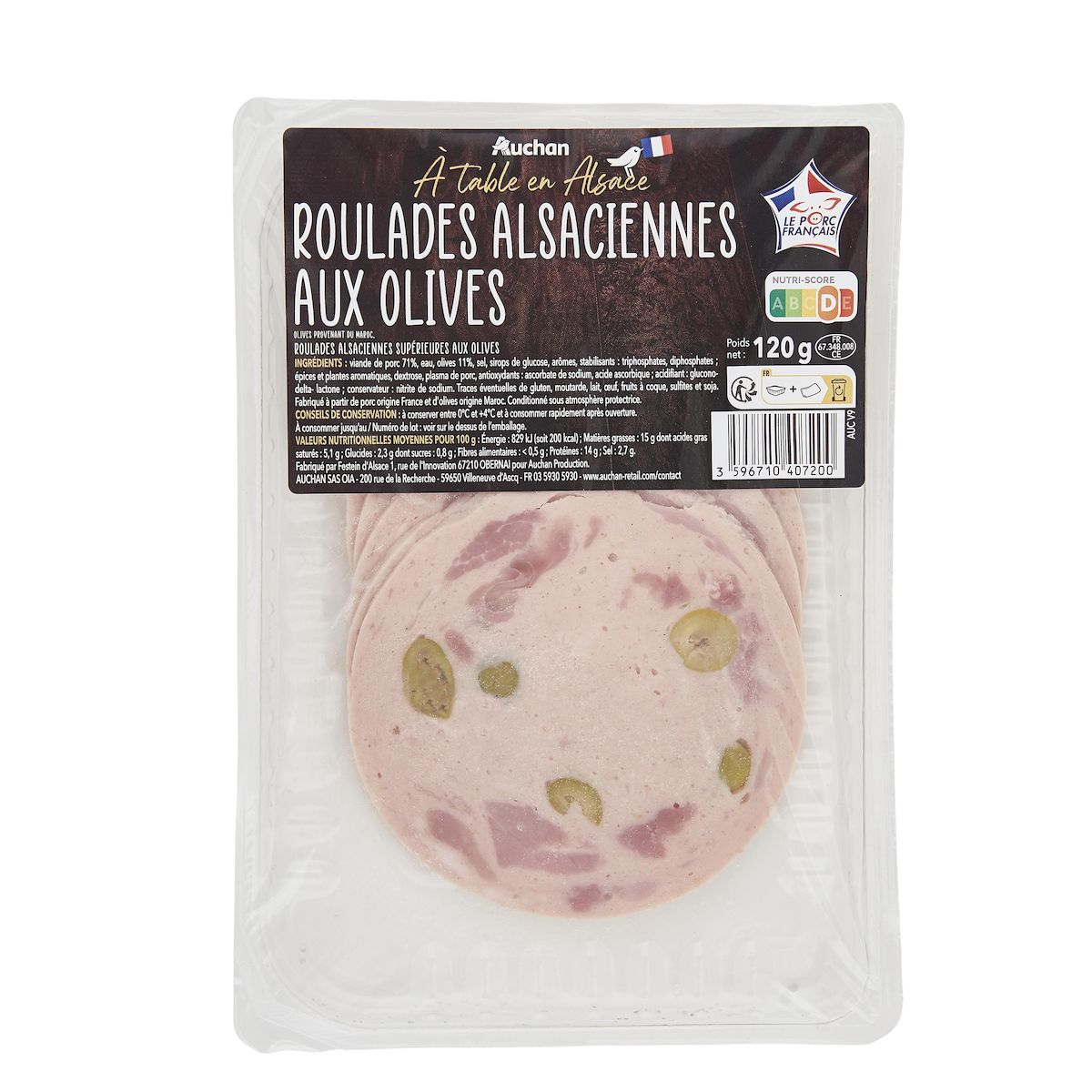 AUCHAN TERROIR Roulade Alsacienne aux olives 8 tranches 120g