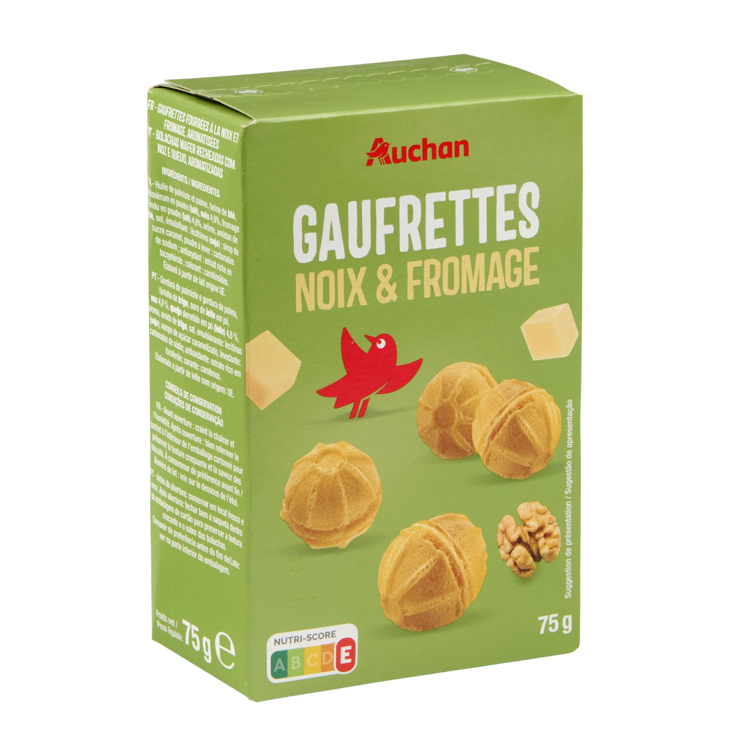 Voir la diapositive 2 : AUCHAN Gaufrettes noix fromage 75g