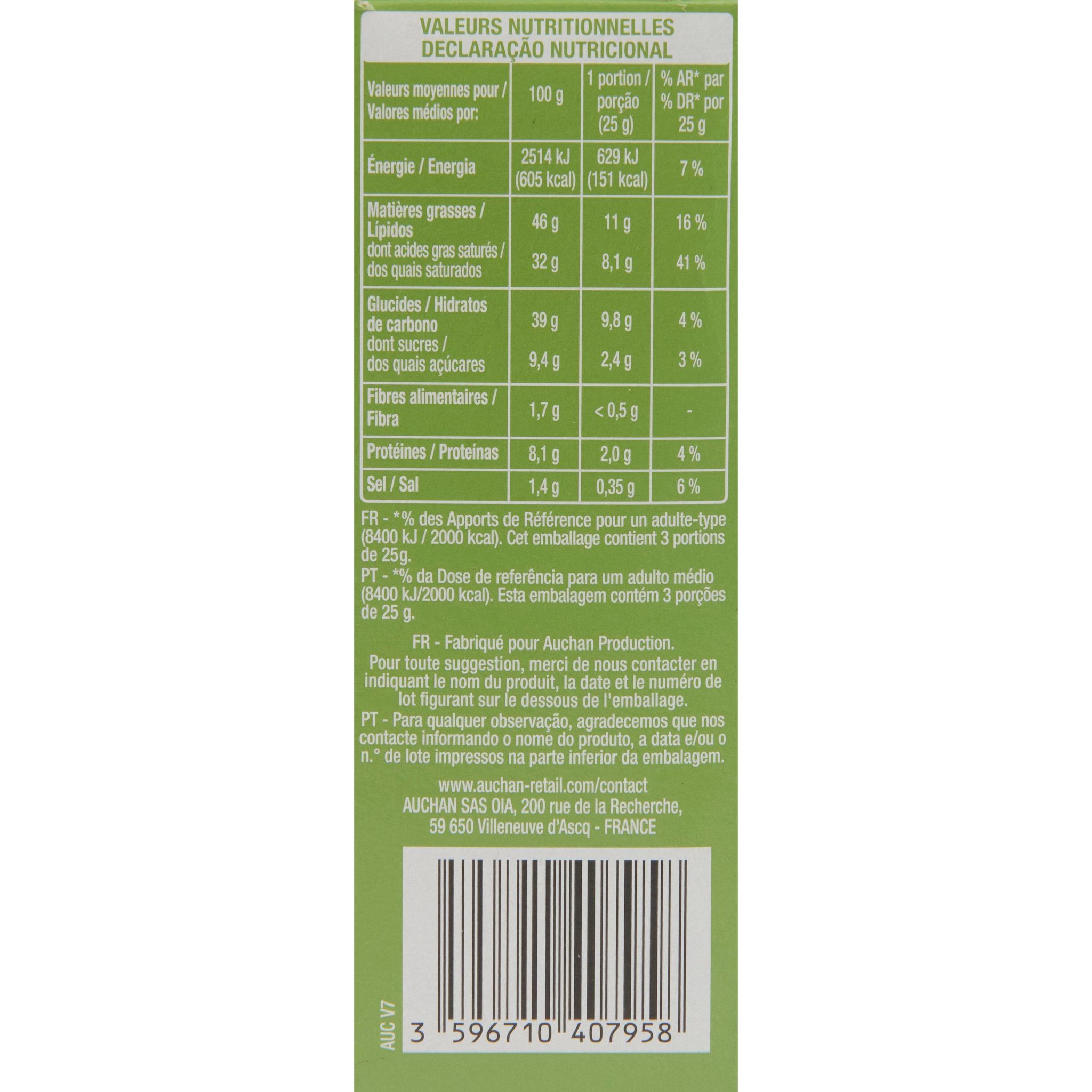 Voir la diapositive 2 : AUCHAN Gaufrettes noix fromage 75g