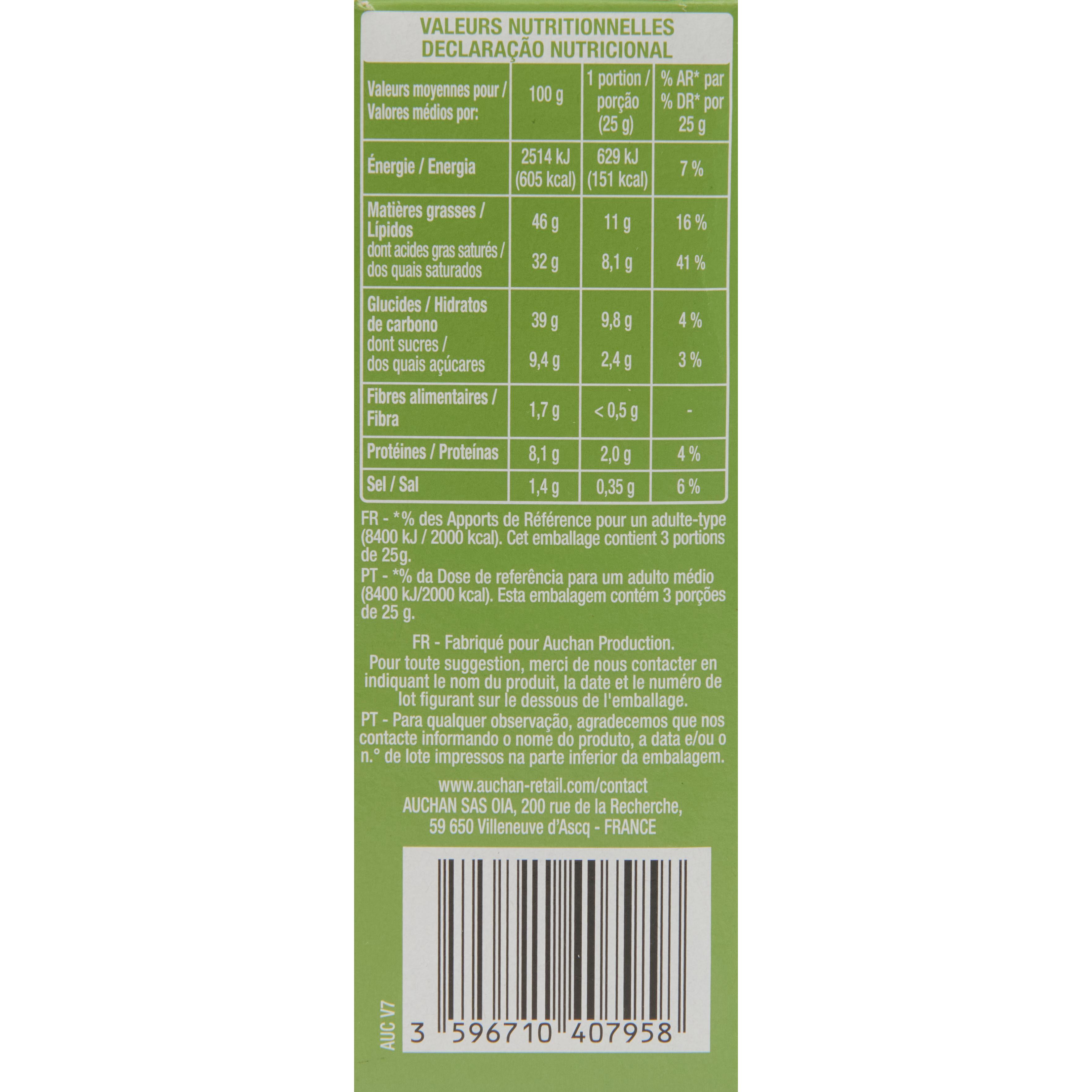 Voir la diapositive 3 : AUCHAN Gaufrettes noix fromage 75g
