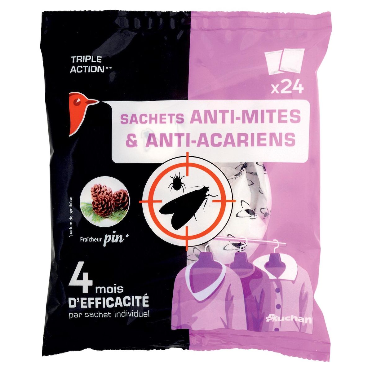 AUCHAN Sachets anti-mites anti-acariens fraîcheur pin 24 sachets