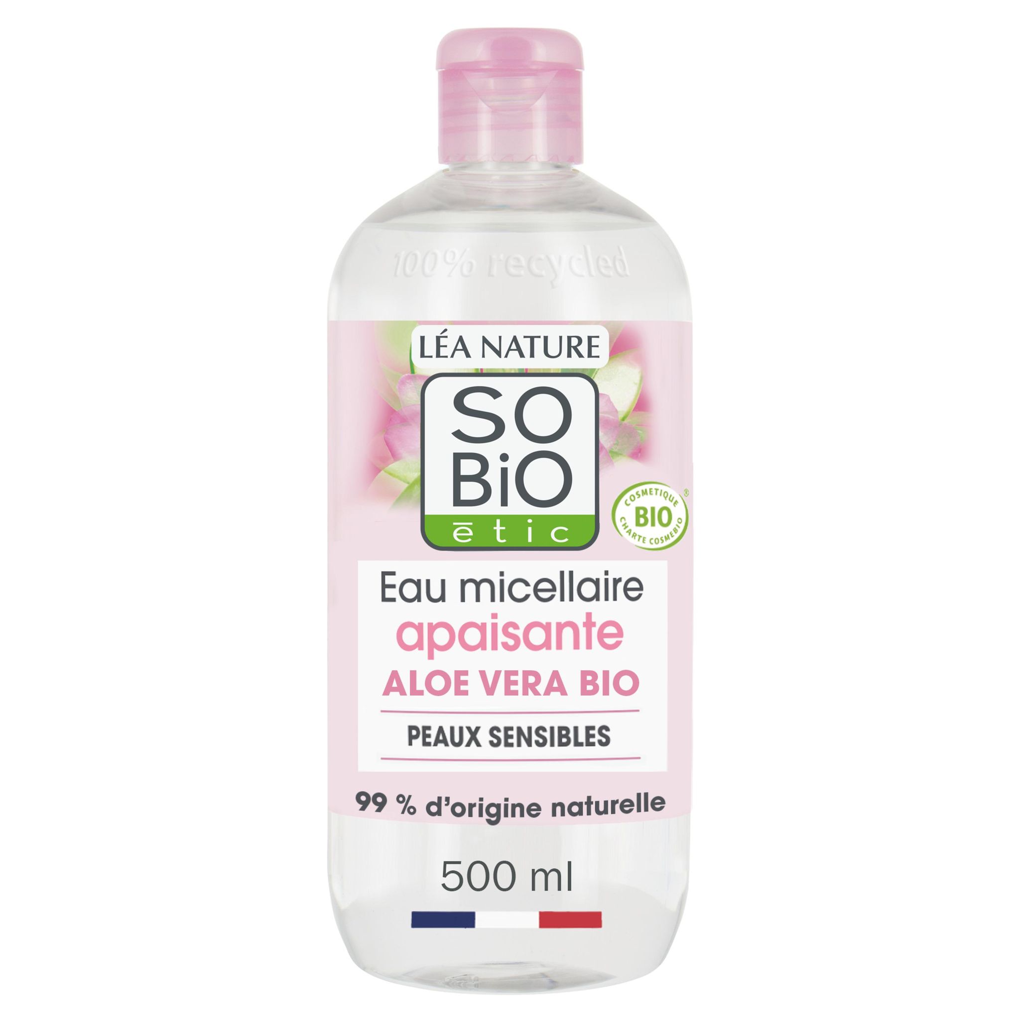 Voir la diapositive 2 : SO BIO ETIC Eau micellaire apaisante jus d'aloé véra bio et rose bio peaux sensibles et réactives 500ml