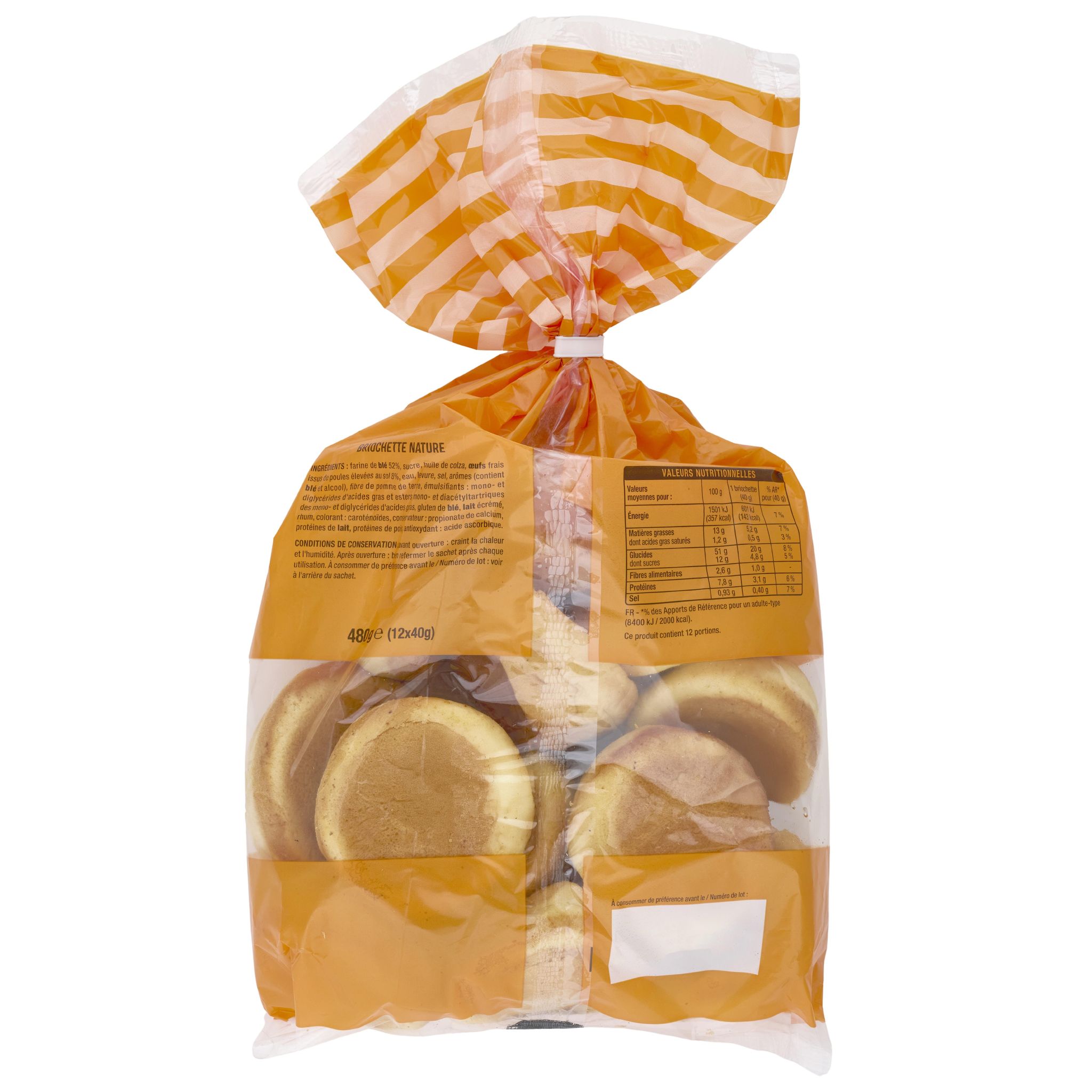 Voir la diapositive 2 : AUCHAN Briochettes nature aux œufs frais 12 pièces 480g