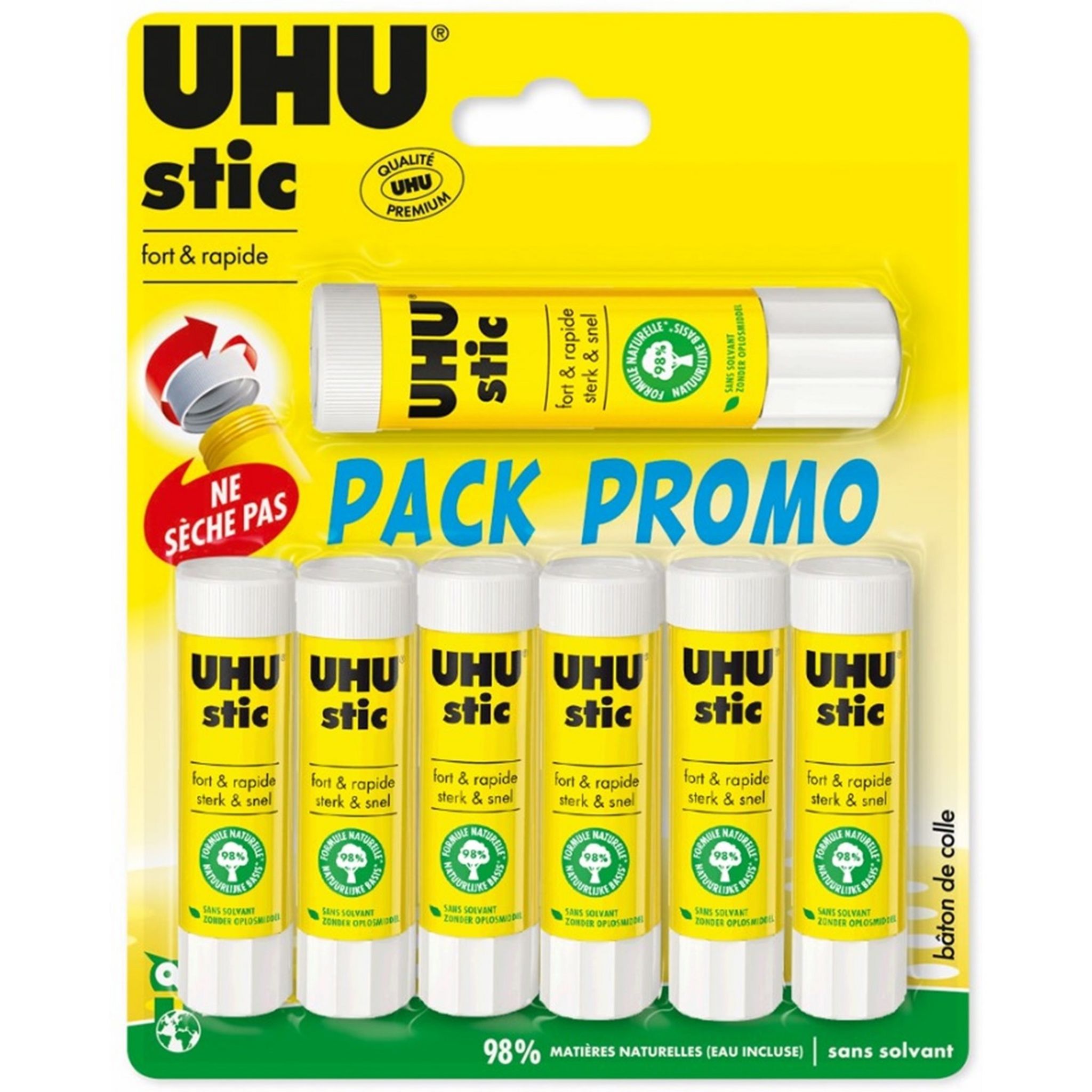 UHU Lot de 6 Bâtons de colle 8,2g+21g Minecraft