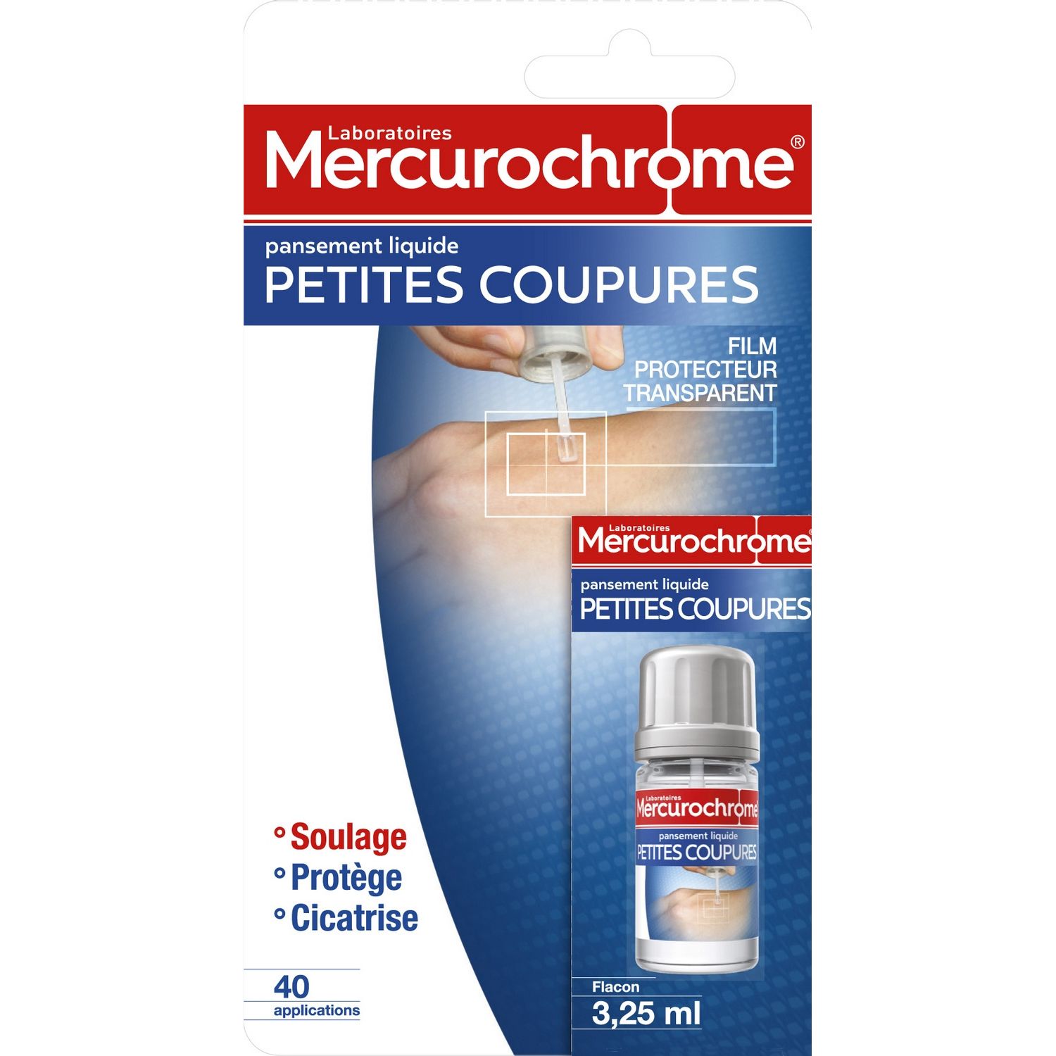 Voir la diapositive 2 : MERCUROCHROME Pansement liquide petites coupures 40 applications 3,25ml