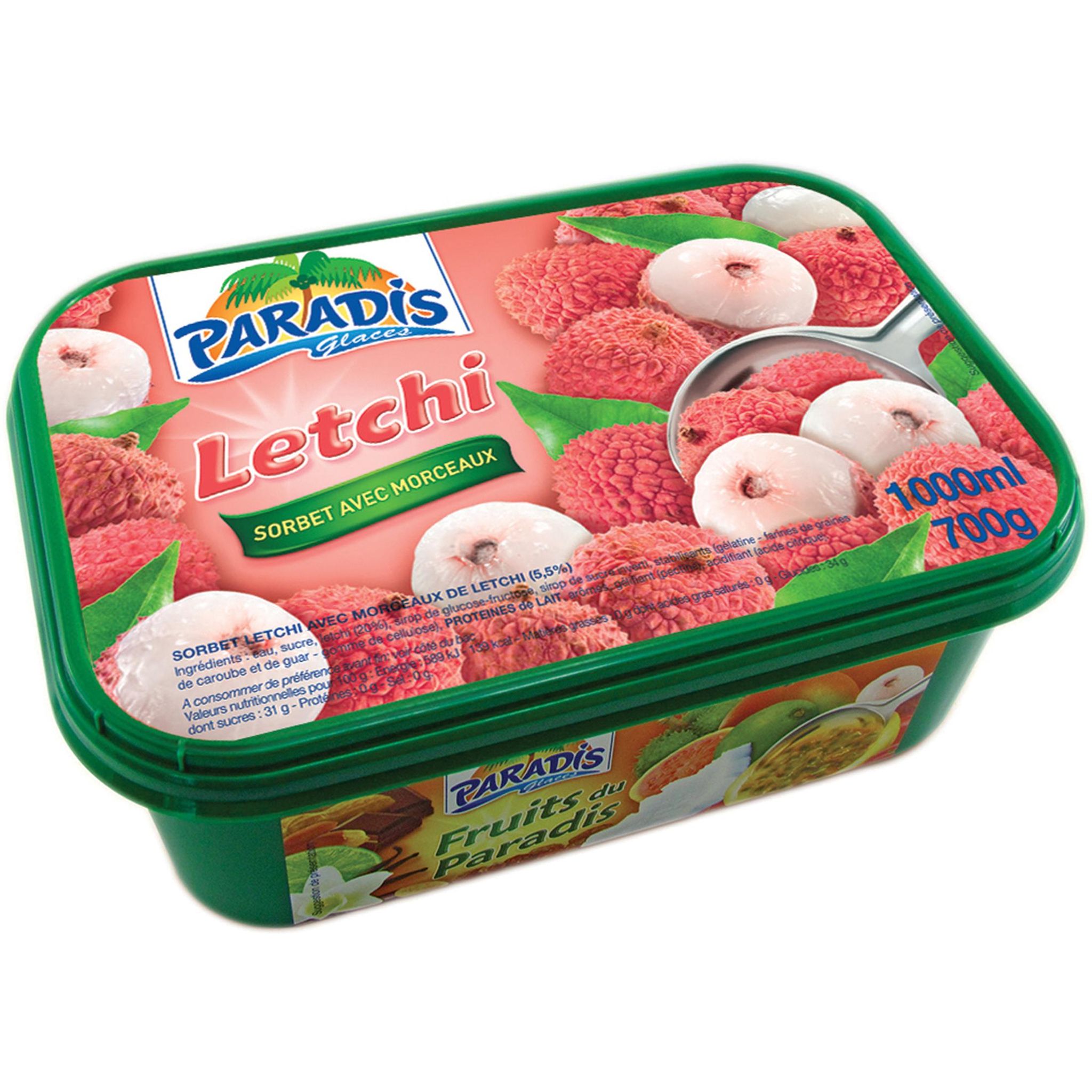 PARADIS GLACE Glace litchi sorbet avec morceaux 635g