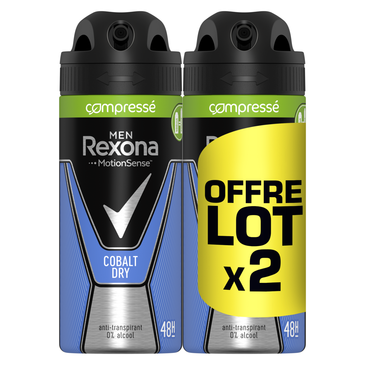 REXONA MEN Déodorant compressé cobalt dry 48h 2x100ml