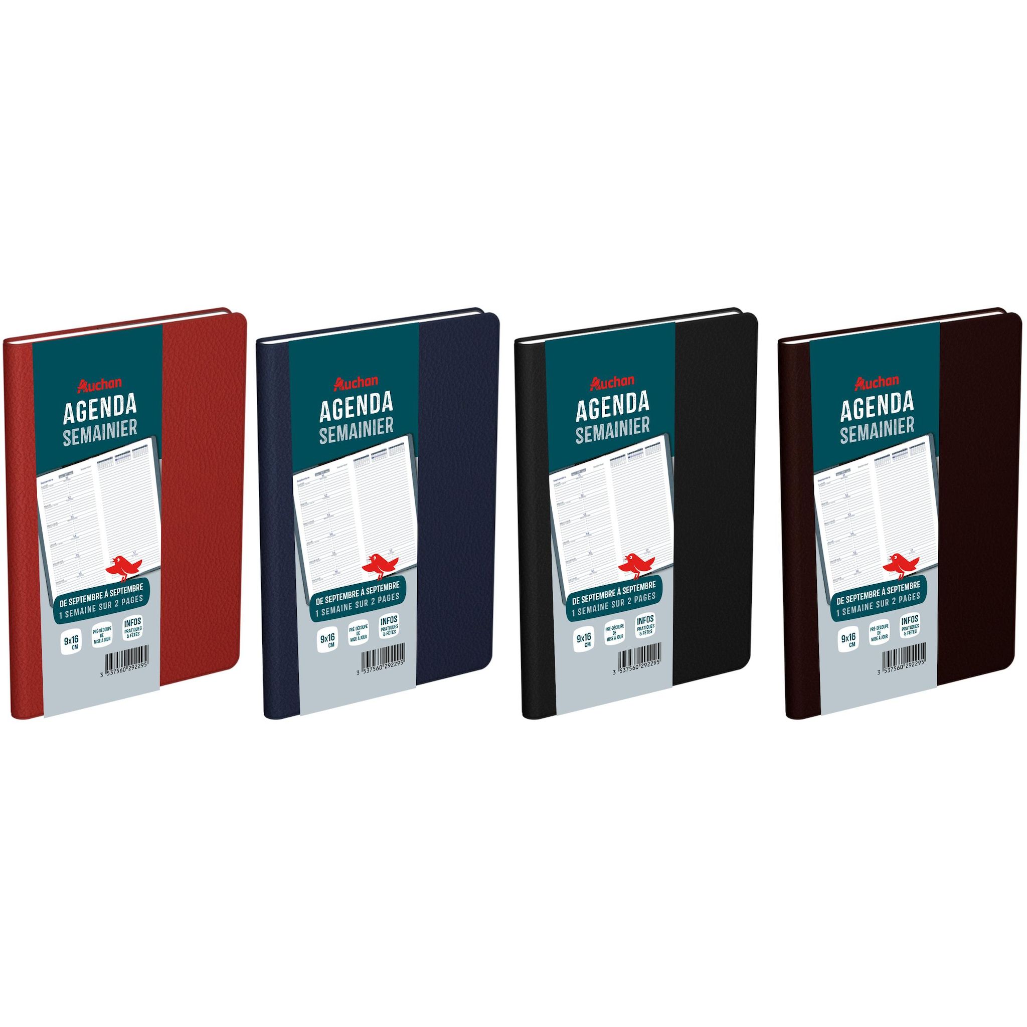 AUCHAN Agenda semainier 9x16cm papier blanc 128 pages