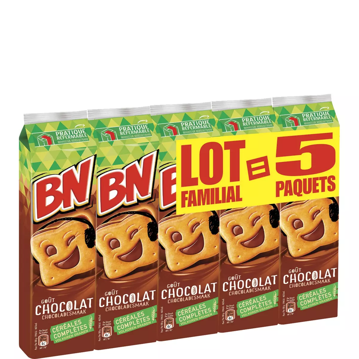 BN Biscuits fourrés goût chocolat céréales complètes 5x295g