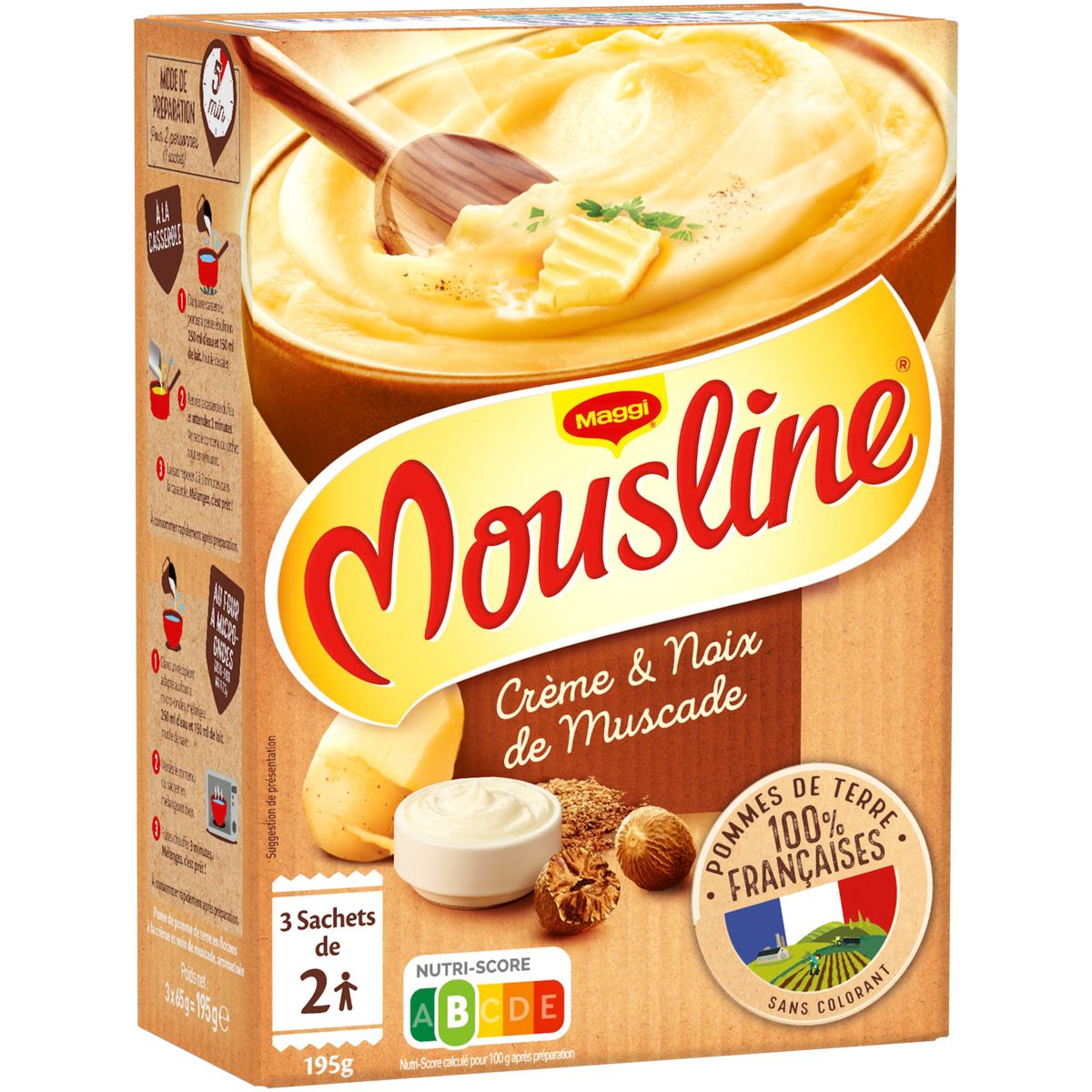 MOUSLINE Purée à l'ancienne à la crème et noix de muscade 3x2 personnes 3x65g