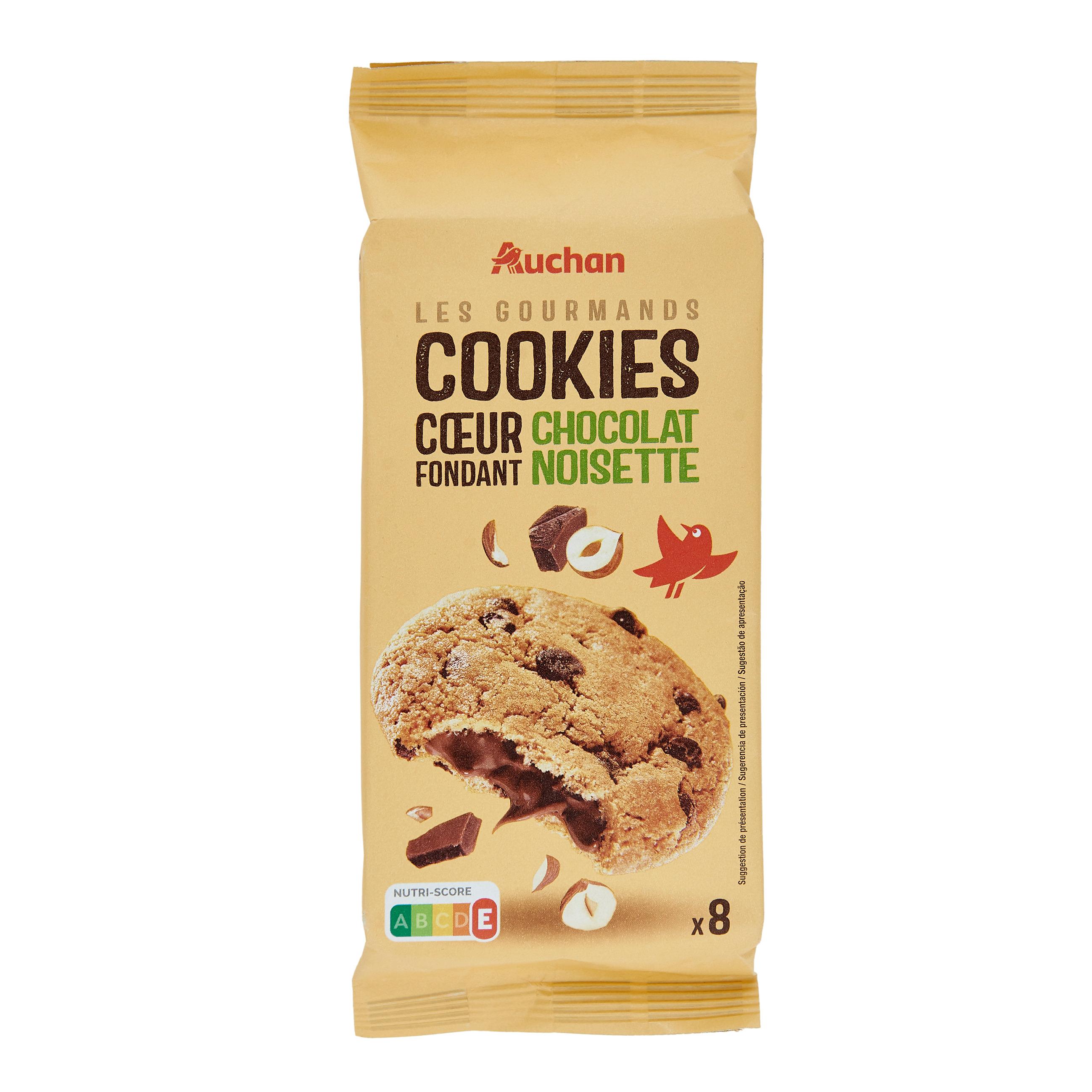 Voir la diapositive 3 : AUCHAN Cookies cœur fondant chocolat noisette 8 biscuits 200g