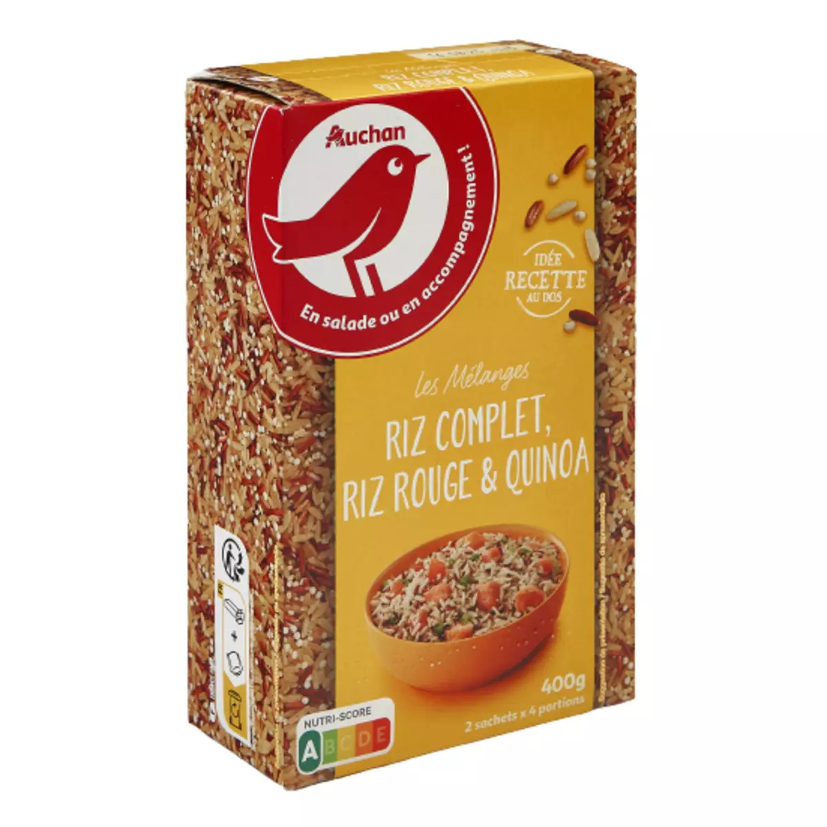 AUCHAN Mélange riz complet riz rouge quinoa prêt en 10 min 2X4 personnes 400g
