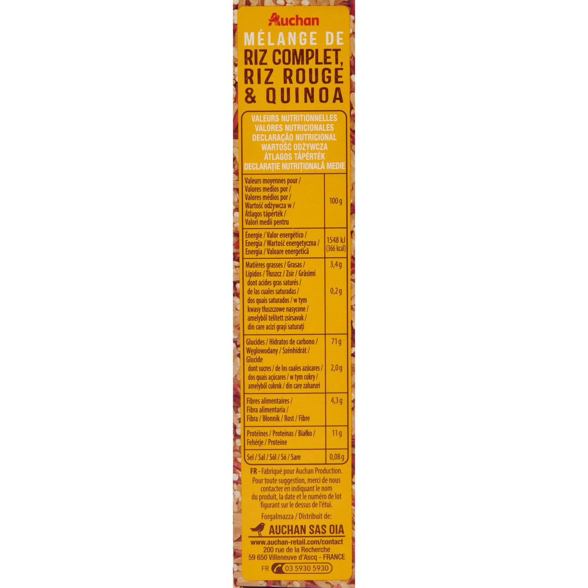 AUCHAN Mélange riz complet riz rouge quinoa prêt en 10 min 2X4 personnes 400g