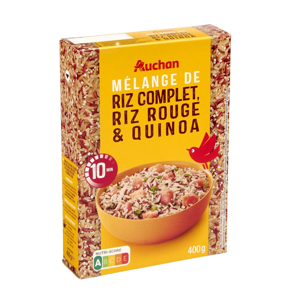 AUCHAN Mélange riz complet riz rouge quinoa prêt en 10 min 2X4 personnes 400g