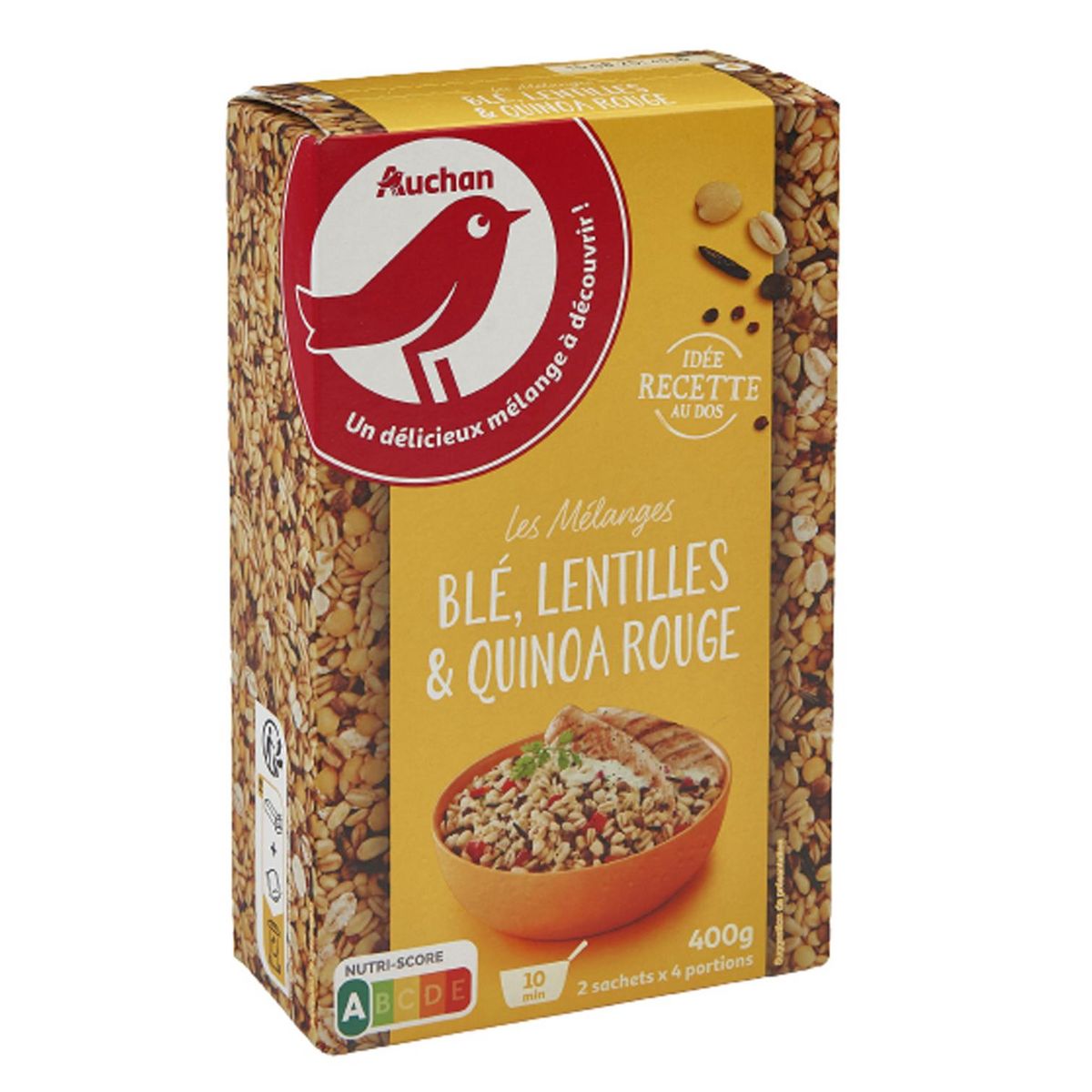 AUCHAN Mélange blé lentilles quinoa rouge prêt en 10 min 8 portions 2x200g