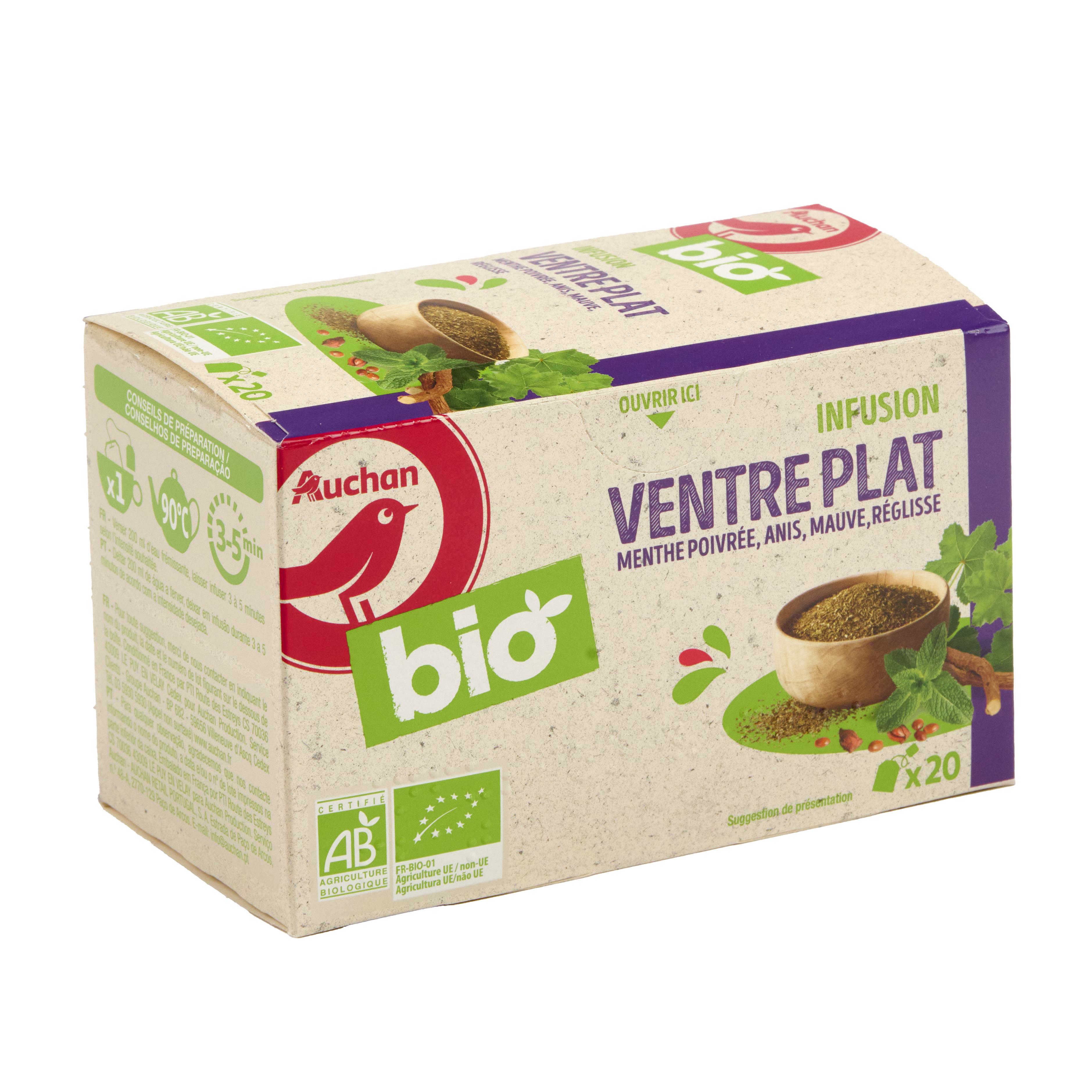 Voir la diapositive 3 : AUCHAN BIO Infusion ventre plat menthe poivrée anis mauve et réglisse 20 sachets 30g