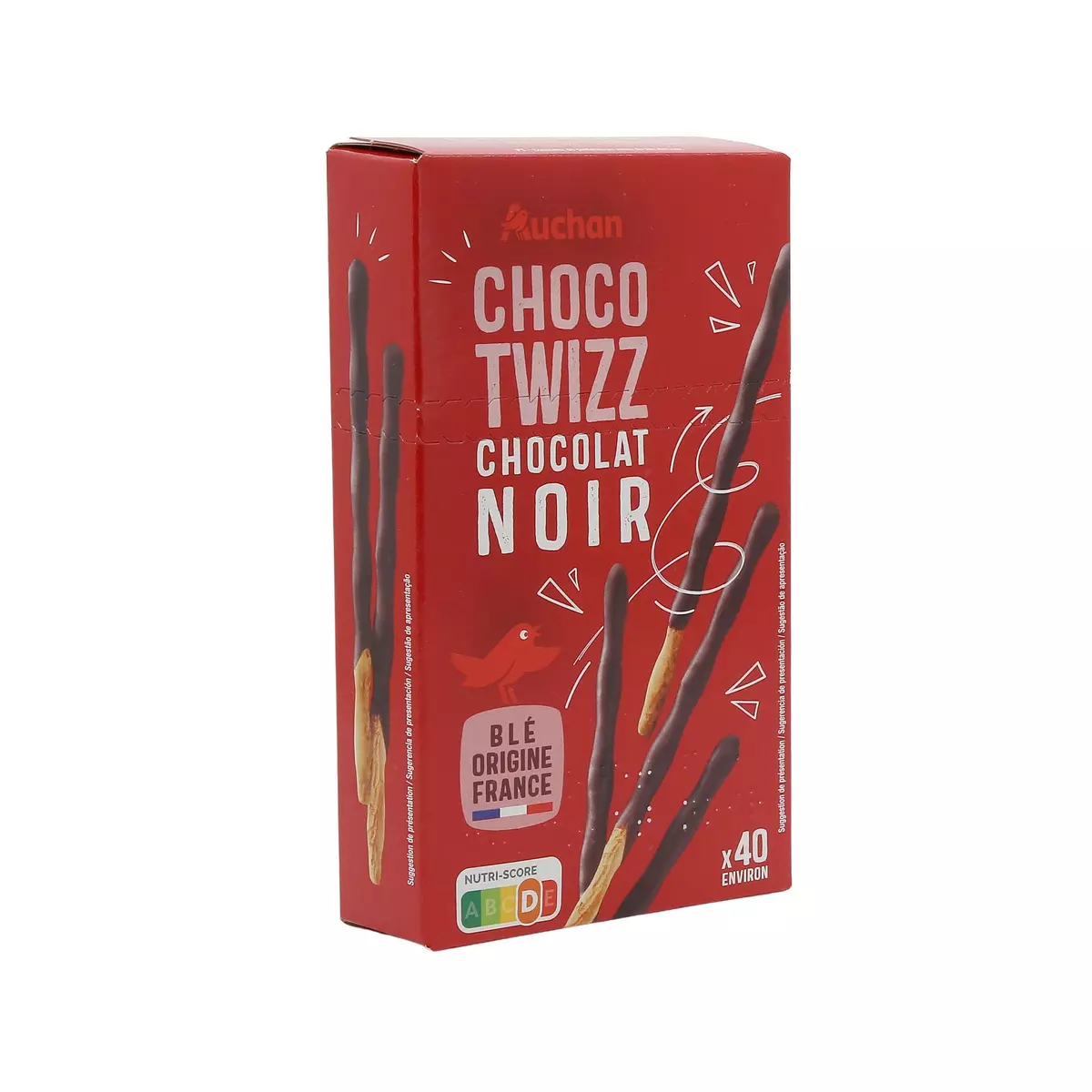 AUCHAN Choco Twizz Biscuits nappés de chocolat noir 90g