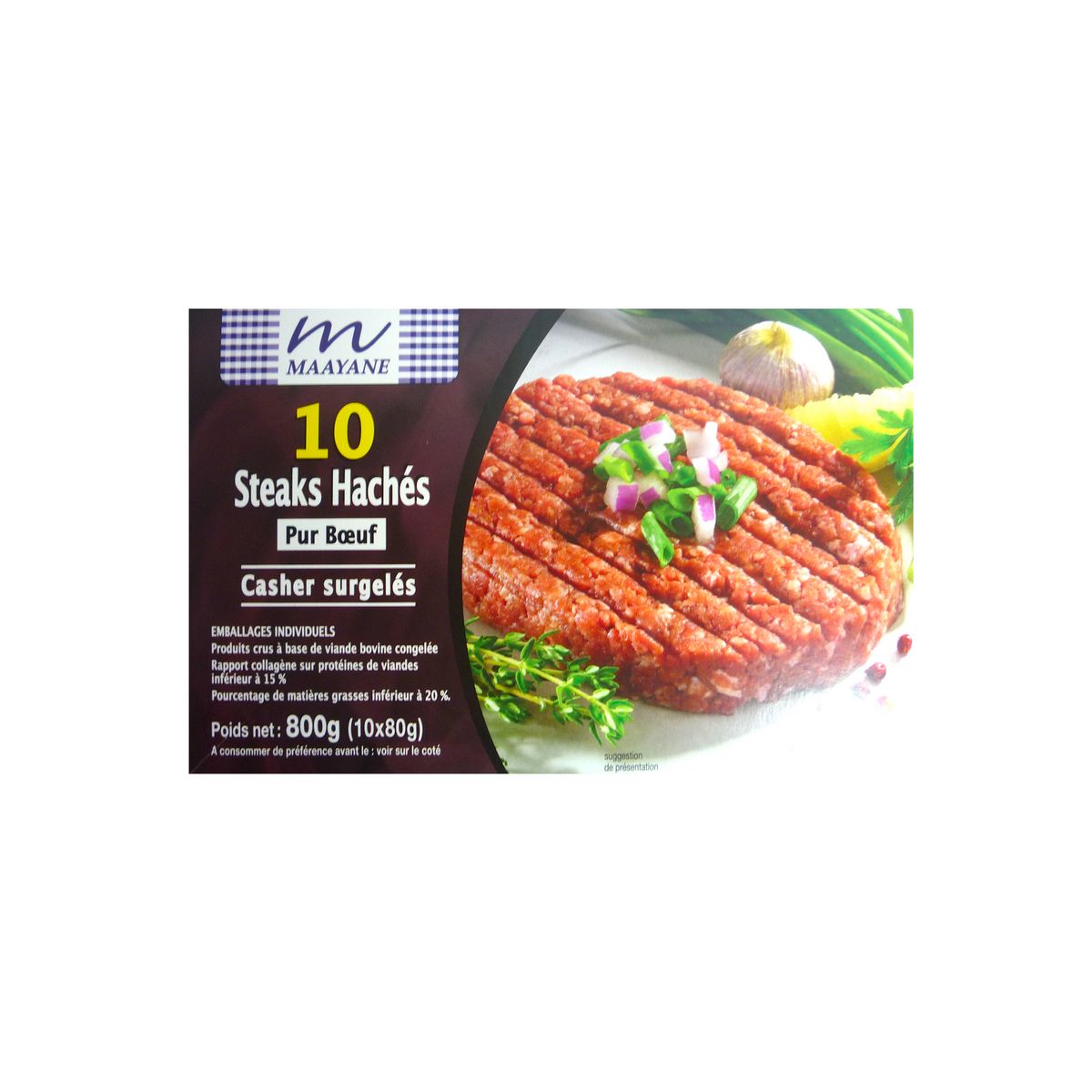 MAAYANE Steacks hachés pur boeuf casher 10x80g 800g