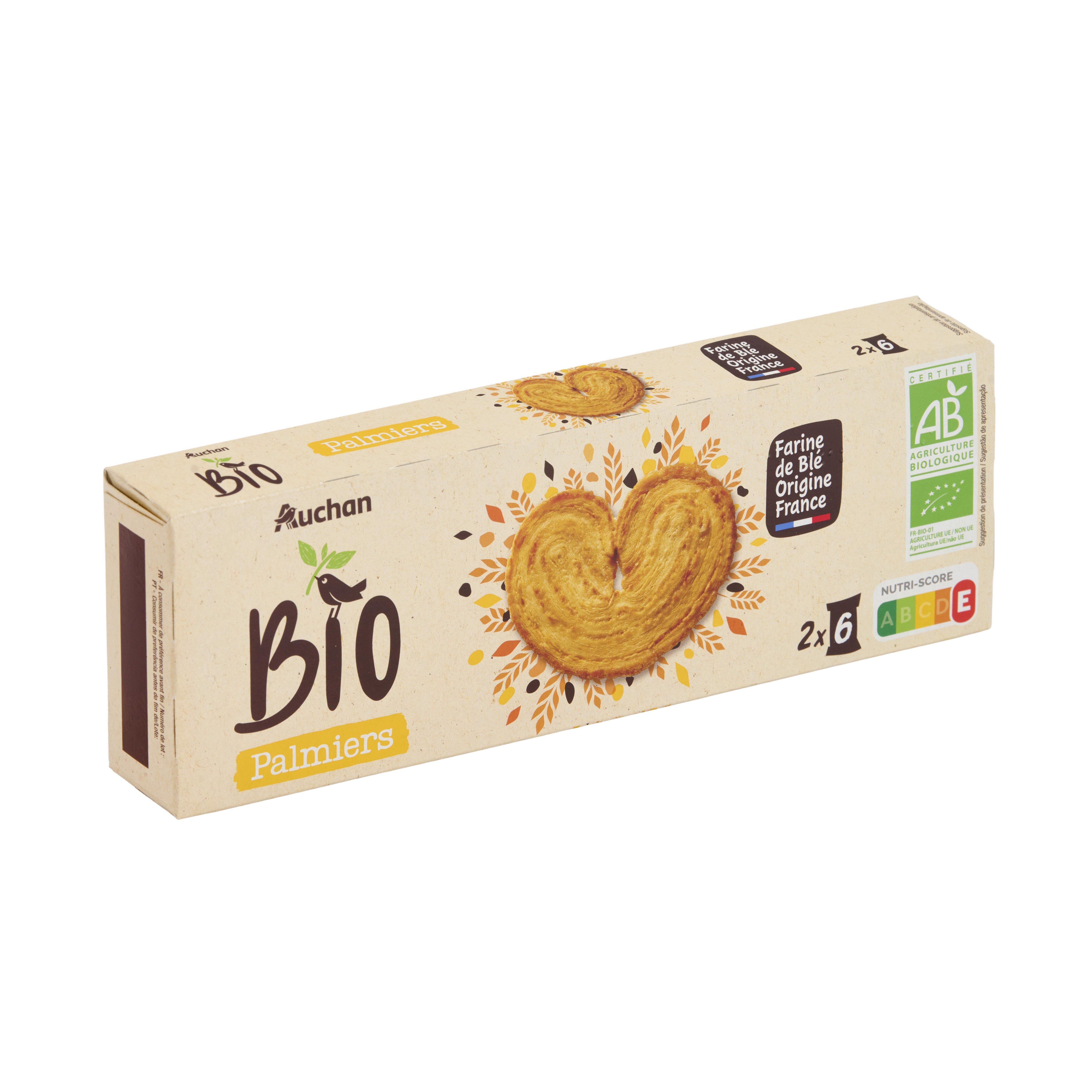 Voir la diapositive 5 : AUCHAN BIO Palmiers biscuits feuilletés sachets fraîcheur 2x6 biscuits 100g