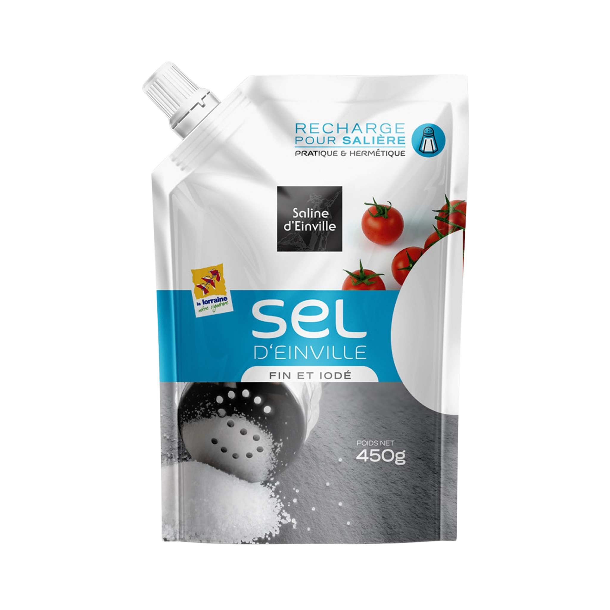 SALINE D'EINVILLE Recharge sel d'Einville fin et iodé sachet hermétique 450g