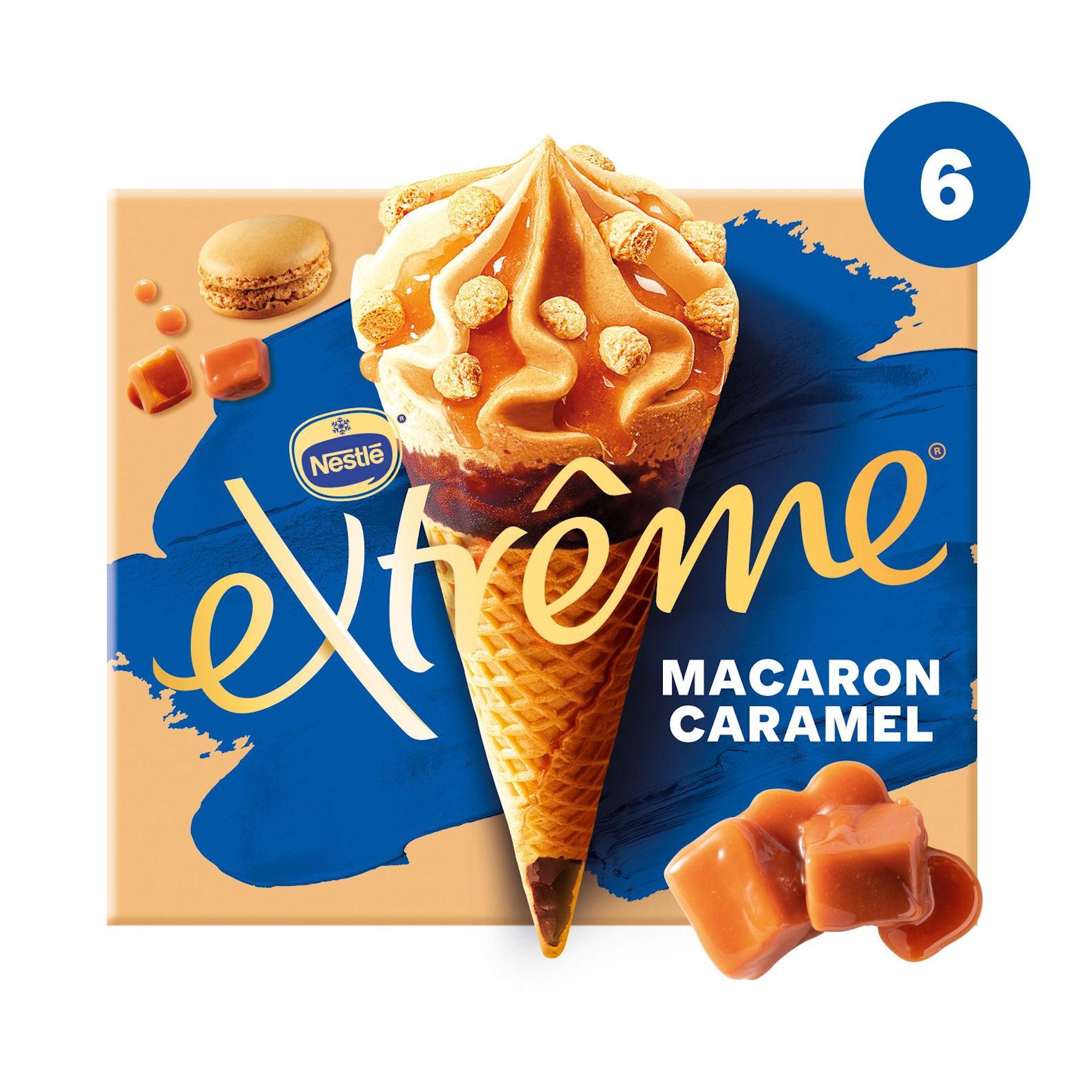 Voir la diapositive 2 : EXTREME Cônes glacés au macaron caramel et pointe de sel 6 pièces 396g