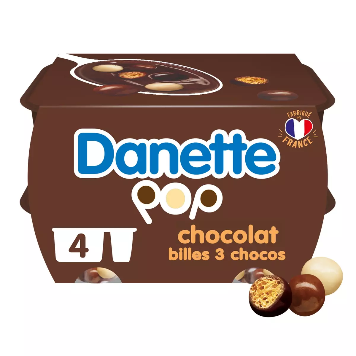 DANETTE POP - Crème dessert chocolat et billes 3 chocos 4x117g