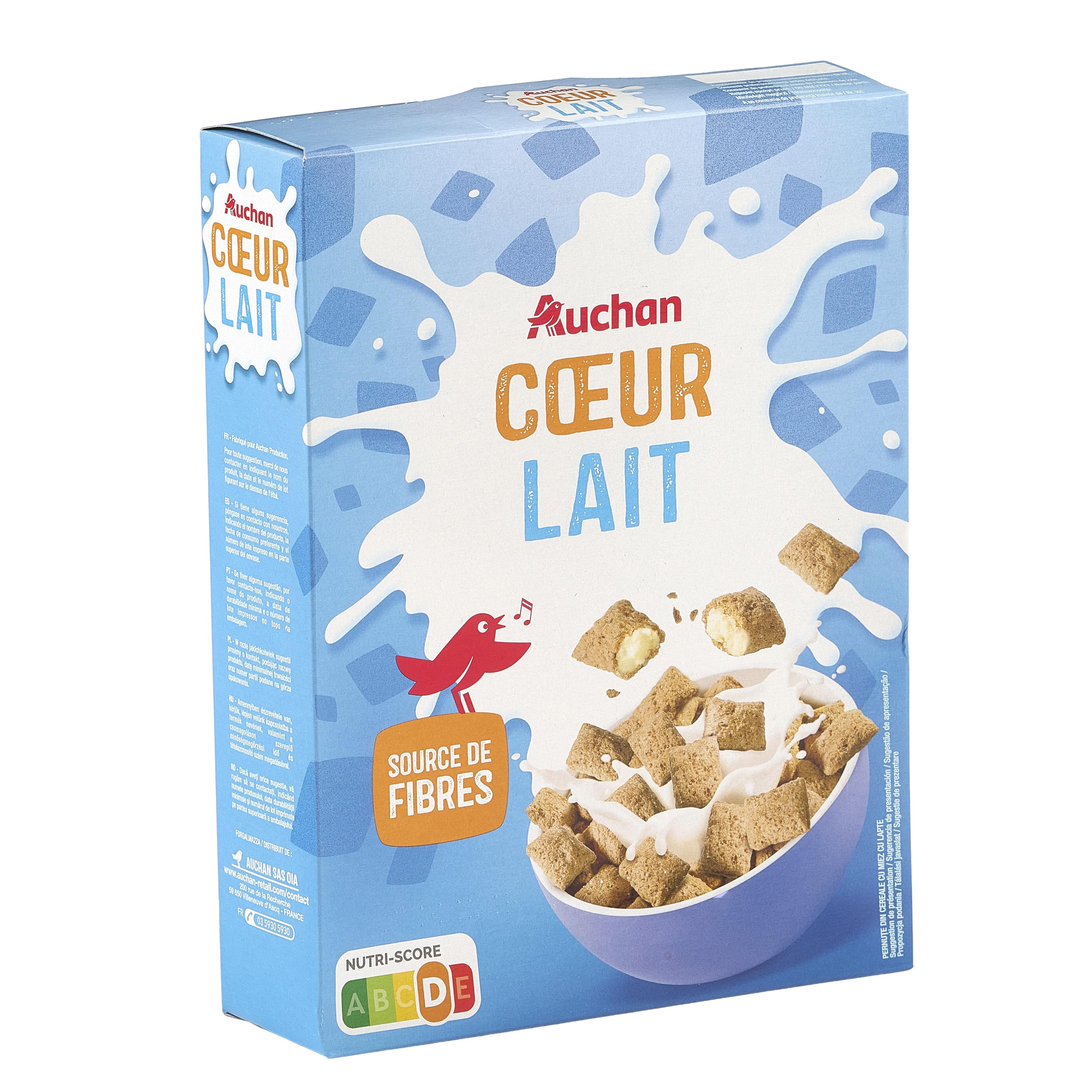 Voir la diapositive 2 : AUCHAN Céréales cœur fourrées au lait 400g