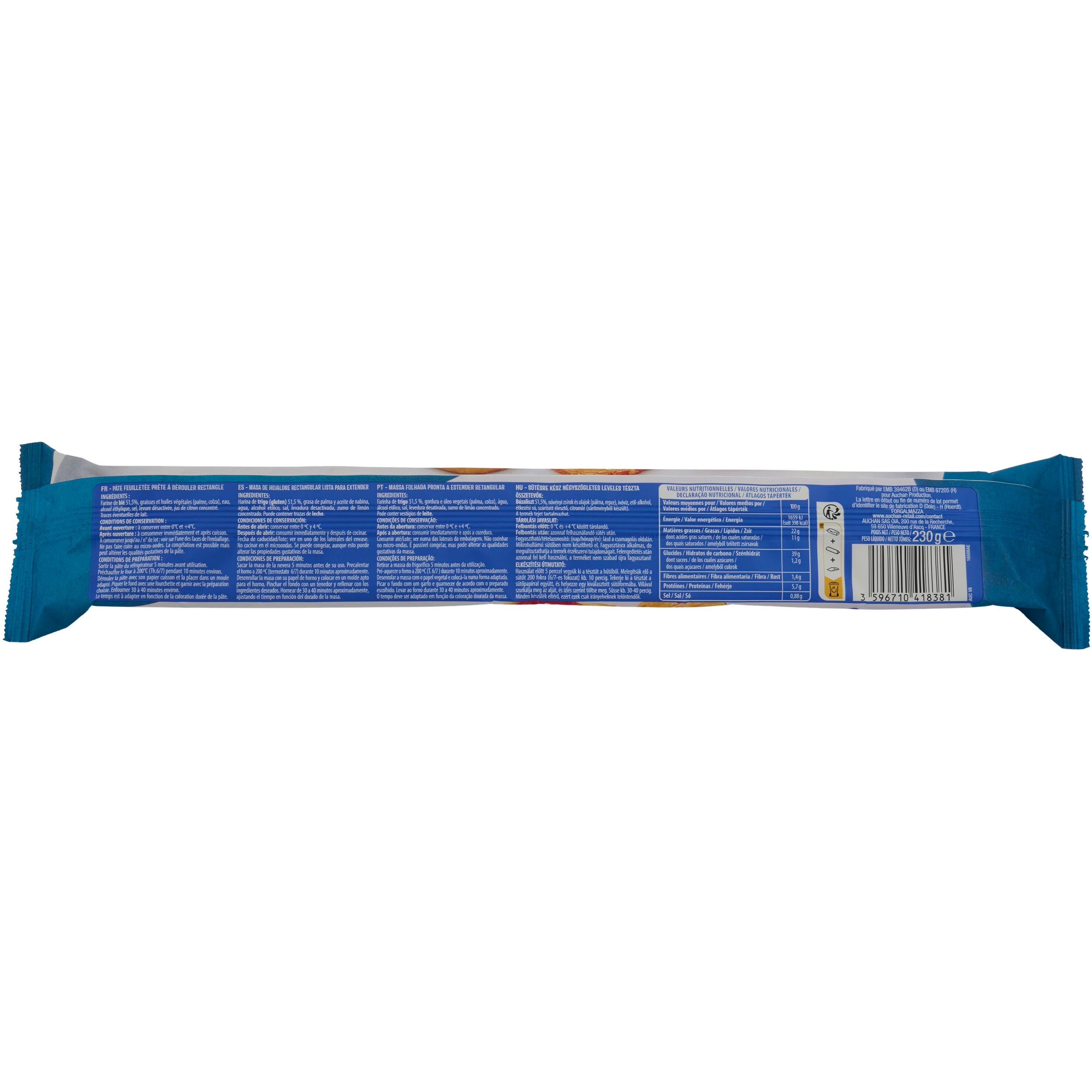Voir la diapositive 3 : AUCHAN Pâte feuilletée rectangulaire 230 g