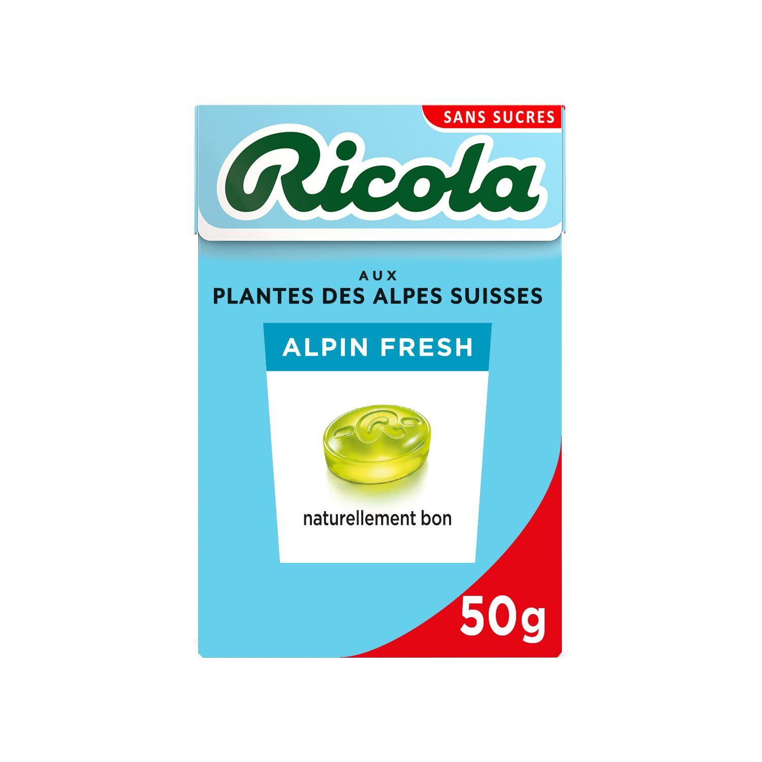Voir la diapositive 2 : RICOLA Bonbons suisses aux plantes sans sucres saveur alpin fresh 50g