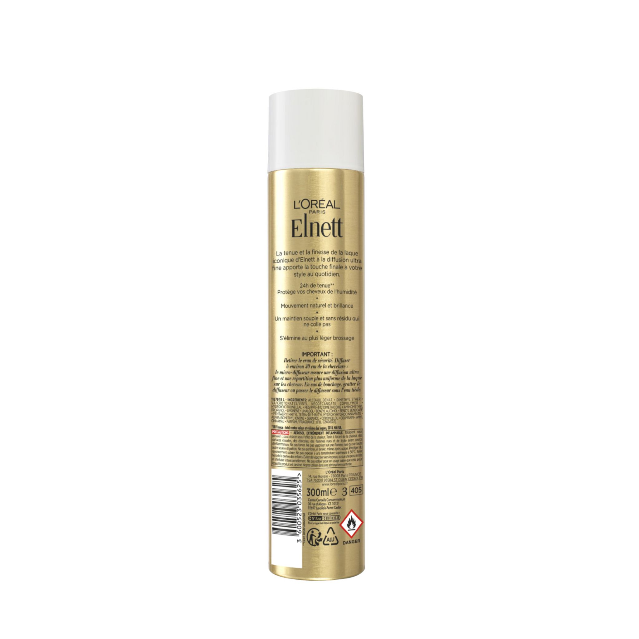 Voir la diapositive 2 : L'OREAL ELNETT laque micro-diffusion fixation normale 300ml