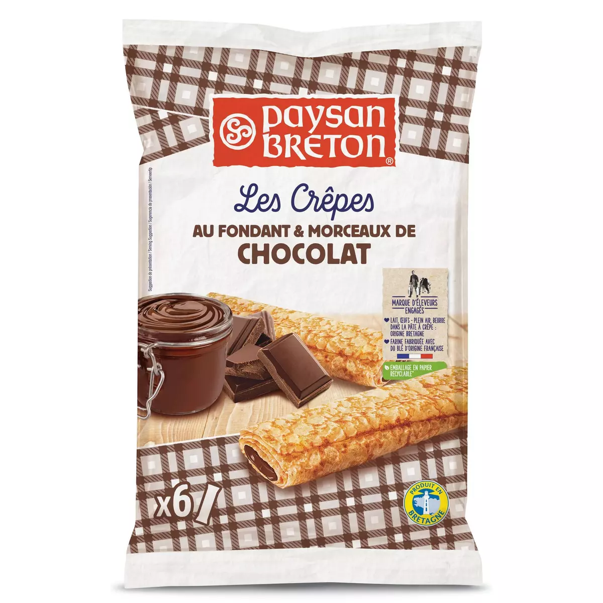 PAYSAN BRETON Breton Crêpes fourrées au fondant et morceaux de chocolat  6 crêpes 180g