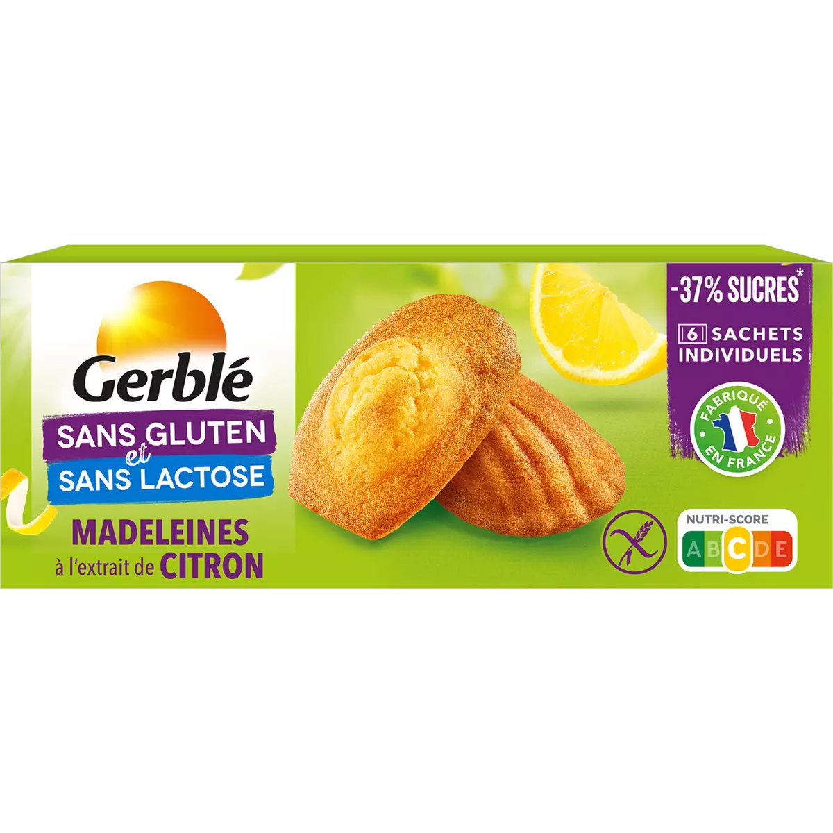 GERBLE SANS GLUTEN Madeleines à l'extrait de citron 6 sachets individuels 6 sachets 180g