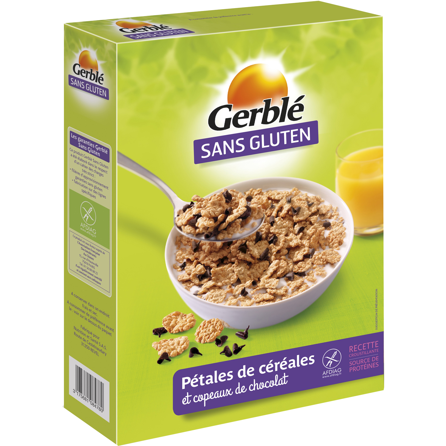 Voir la diapositive 2 : GERBLE Pétales de céréales au chocolat sans gluten 300g