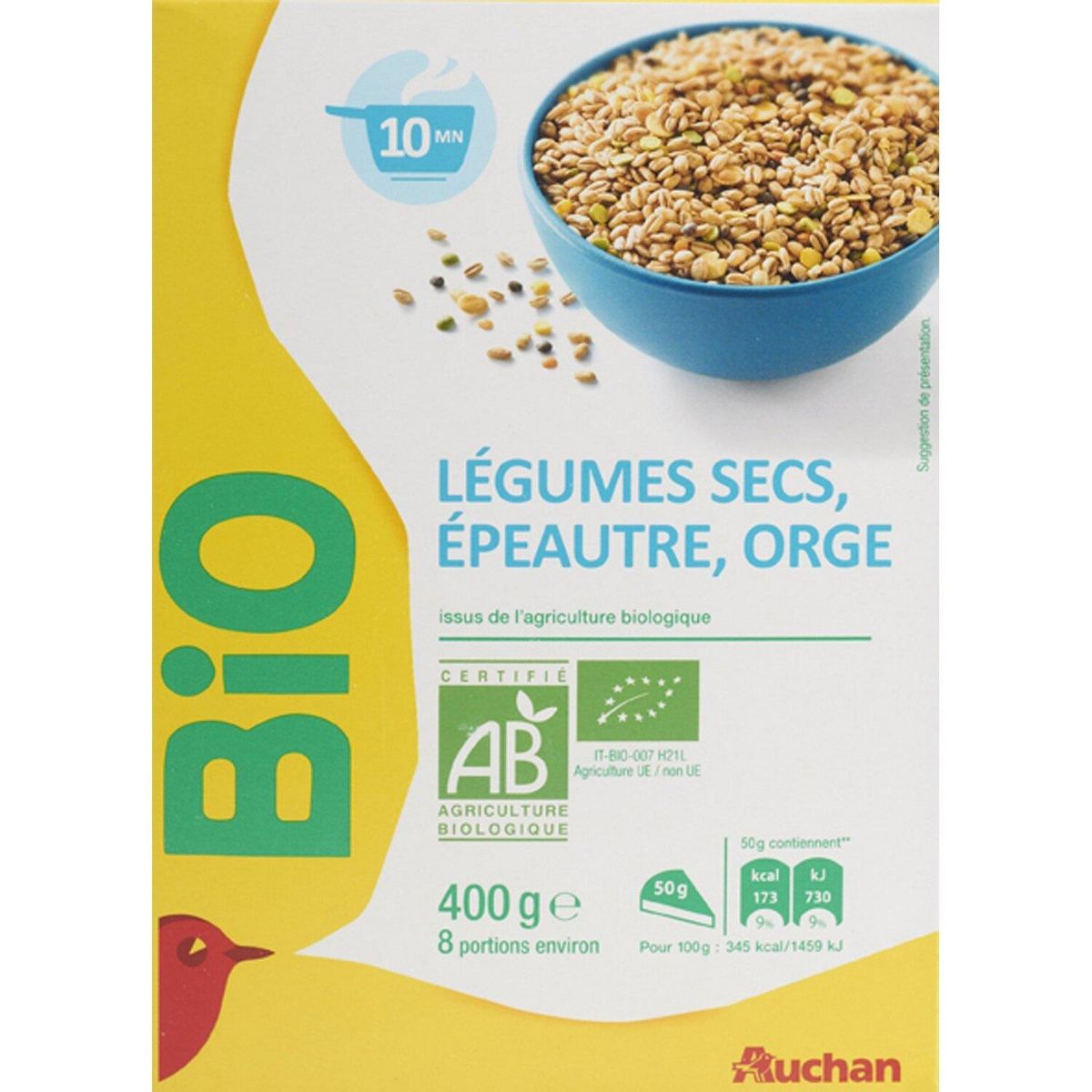 AUCHAN BIO Légumes secs épeautre orge 400g