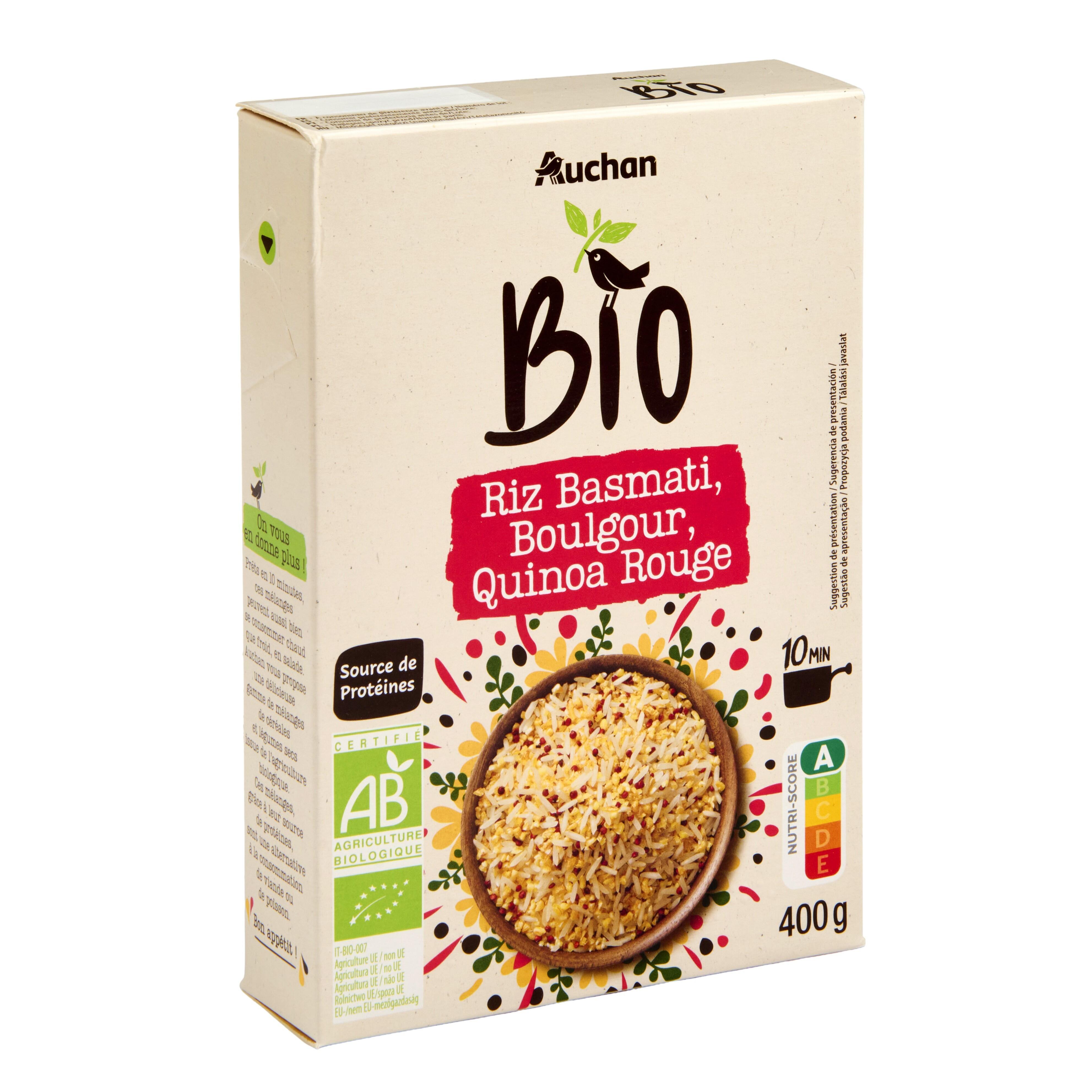 Voir la diapositive 3 : AUCHAN BIO Riz basmati boulgour quinoa rouge prêt en 10min 400g