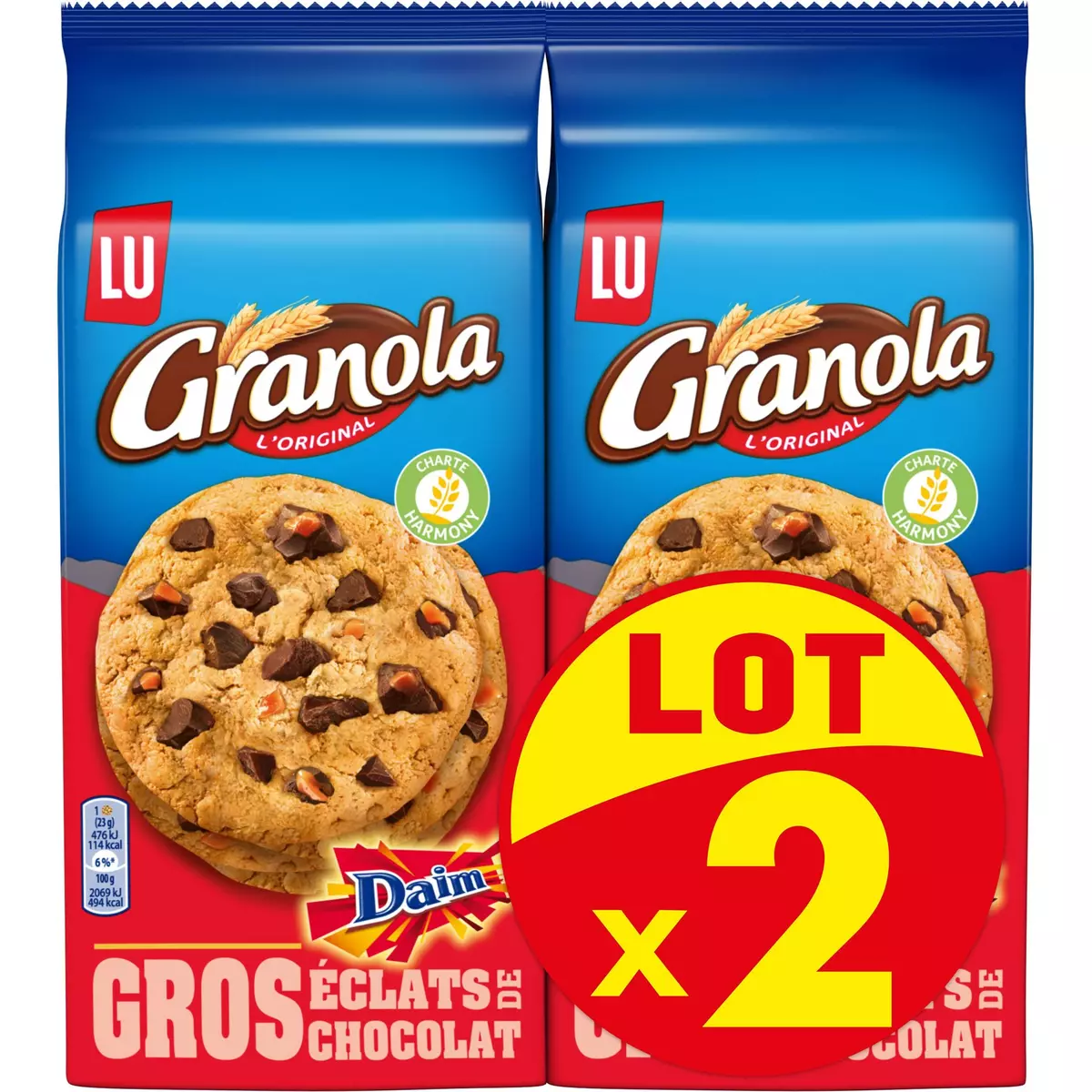 GRANOLA Cookies au daim aux gros éclats de chocolat 2x184g