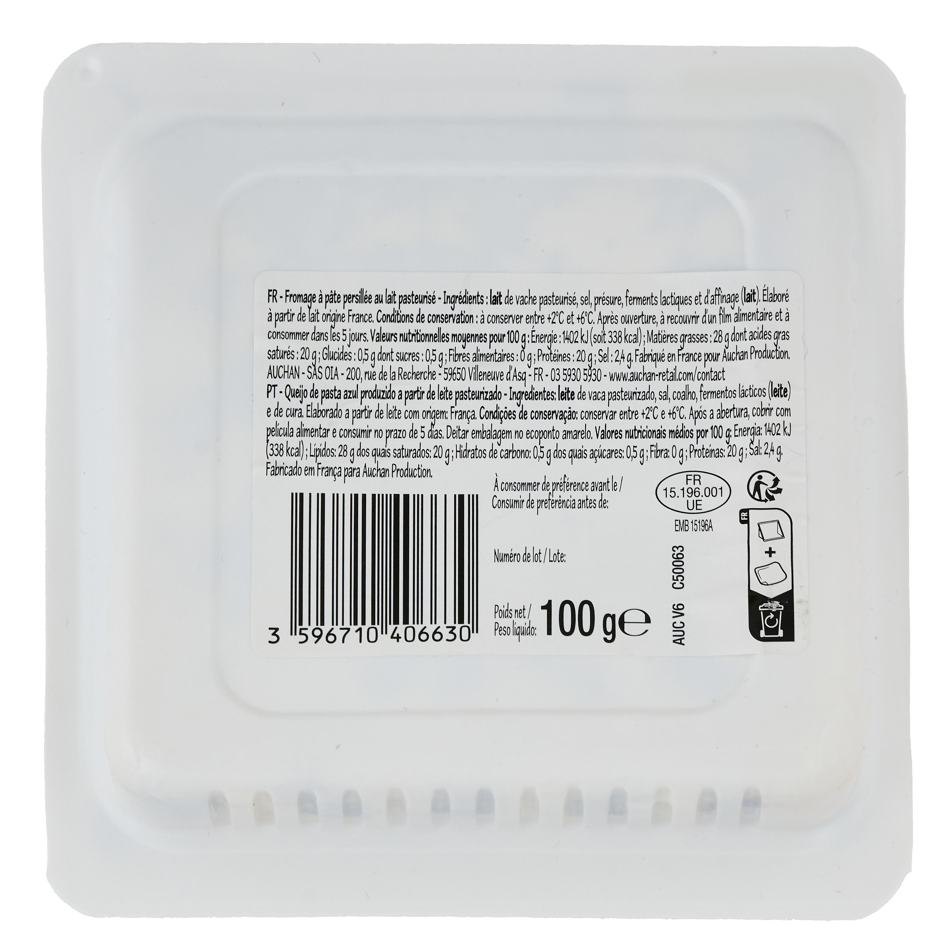 Voir la diapositive 2 : POUCE Fromage bleu à pâte persillée 100g