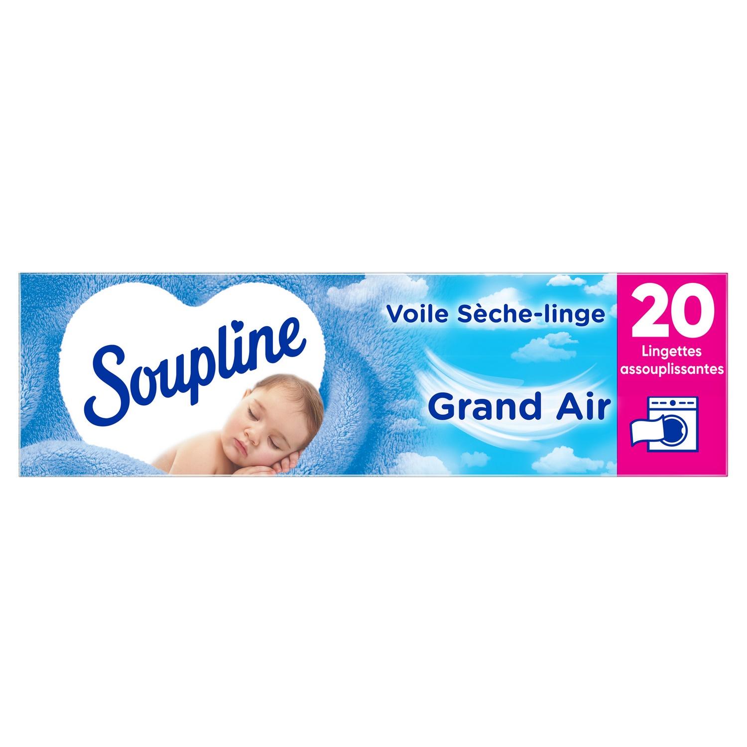 Voir la diapositive 2 : SOUPLINE Lingettes assouplissantes grand air pour sèche-linge 20 lavages 20 lingettes