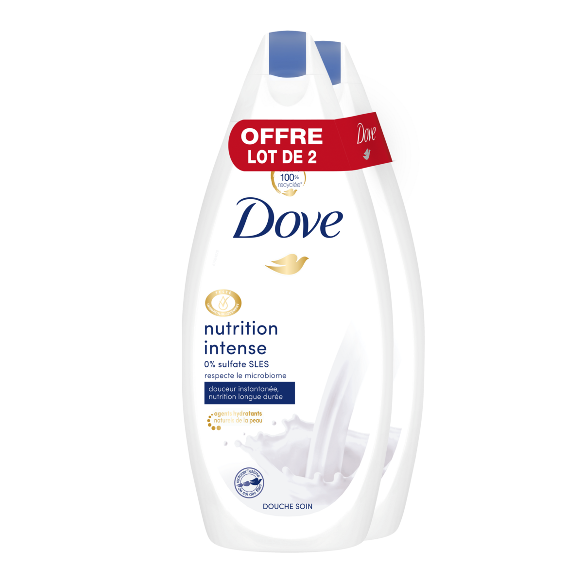 DOVE Notre mission est de faire de la beauté une source de confiance et non d'anxieté. Pour cela, nous aidons les prochaines générations de femmes à developper une relation positive avec leur apparence, nous les aidons à gagner en estime de soi afin qu'elles puissent se réaliser pleinement.  2 pièces  2x400ml