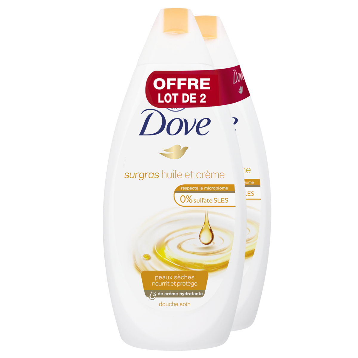 DOVE Notre mission est de faire de la beauté une source de confiance et non d'anxieté. Pour cela, nous aidons les prochaines générations de femmes à developper une relation positive avec leur apparence, nous les aidons à gagner en estime de soi afin qu'elles puissent se réaliser pleinement.  2 pièces  2x400ml