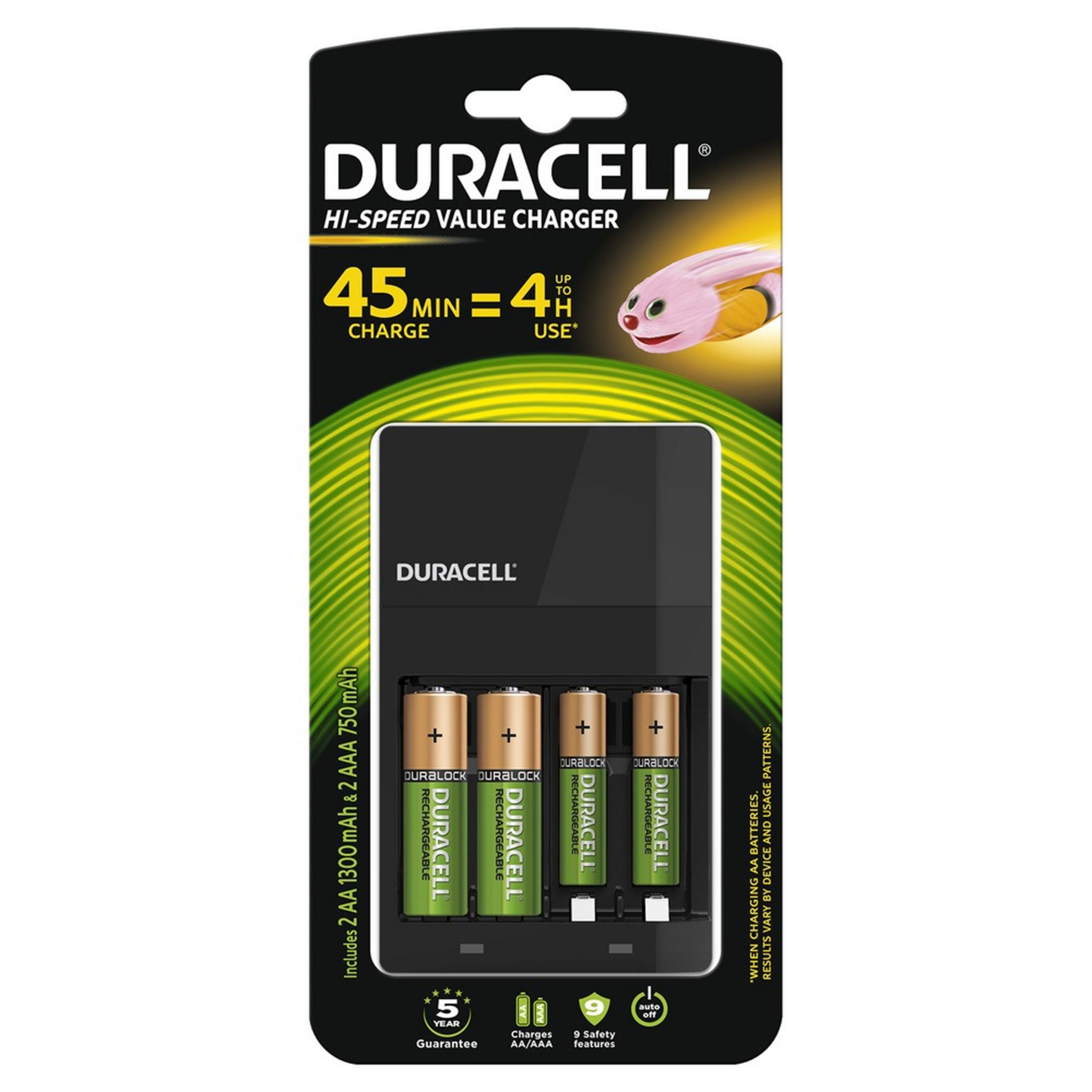 Voir la diapositive 2 : DURACELL Chargeur de piles hi-speed 2AA/2AAA