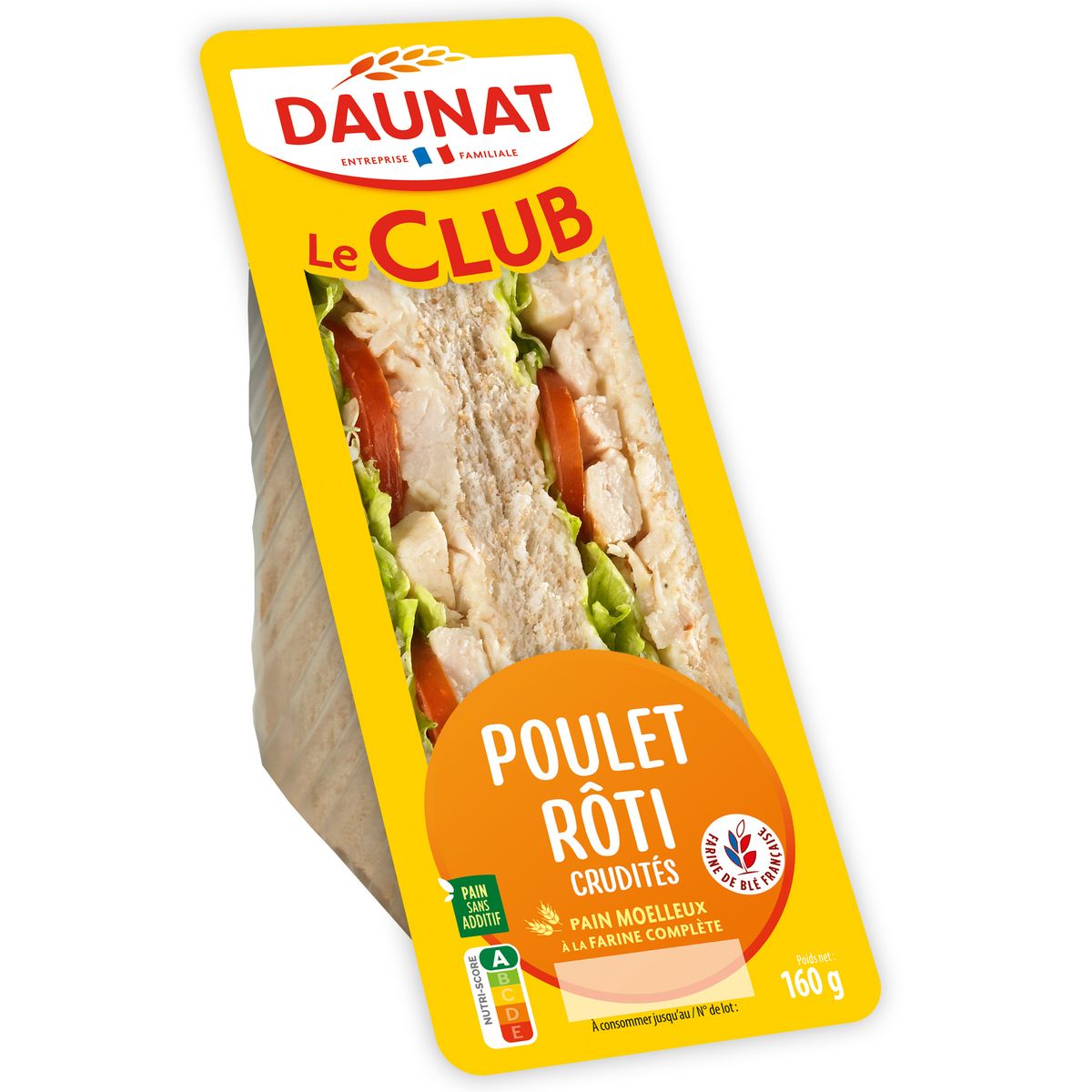 DAUNAT Sandwich club classique au poulet 160g