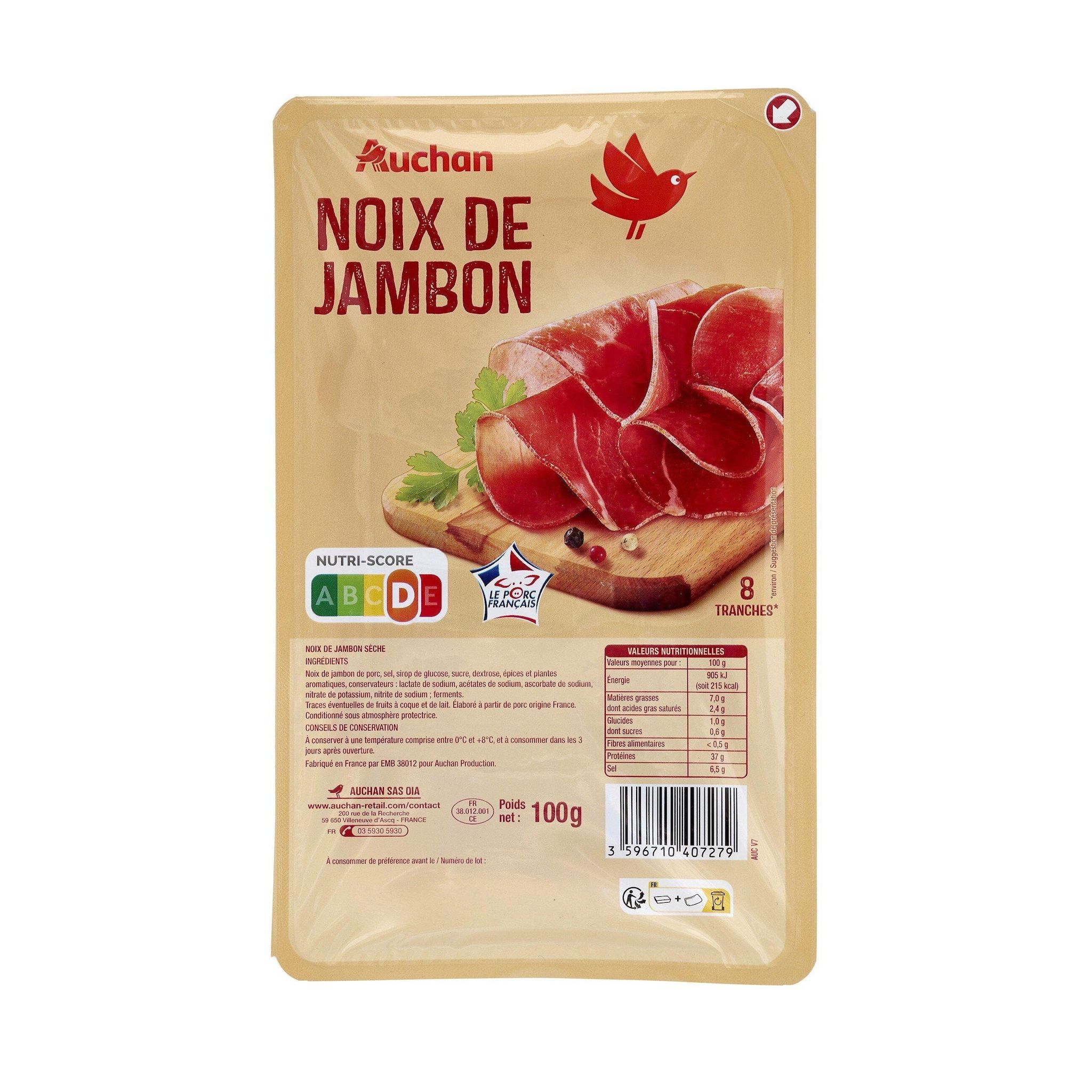 Voir la diapositive 2 : AUCHAN Noix de jambon 8 tranches 100g