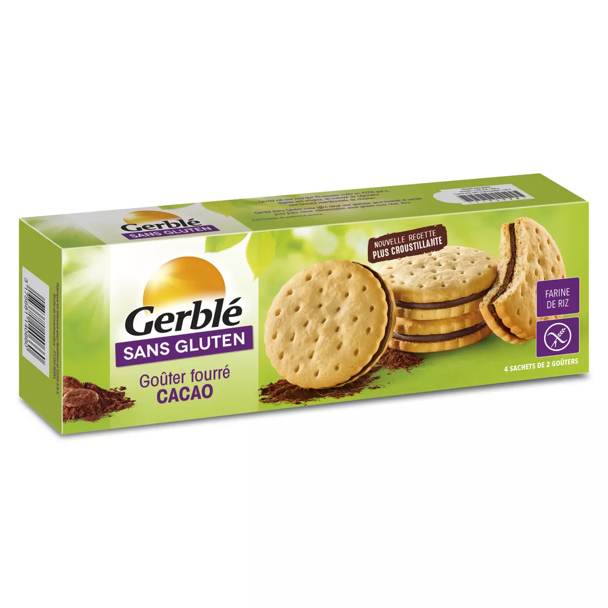 GERBLE Biscuits goûter fourré cacao sans gluten 8 biscuits 225g