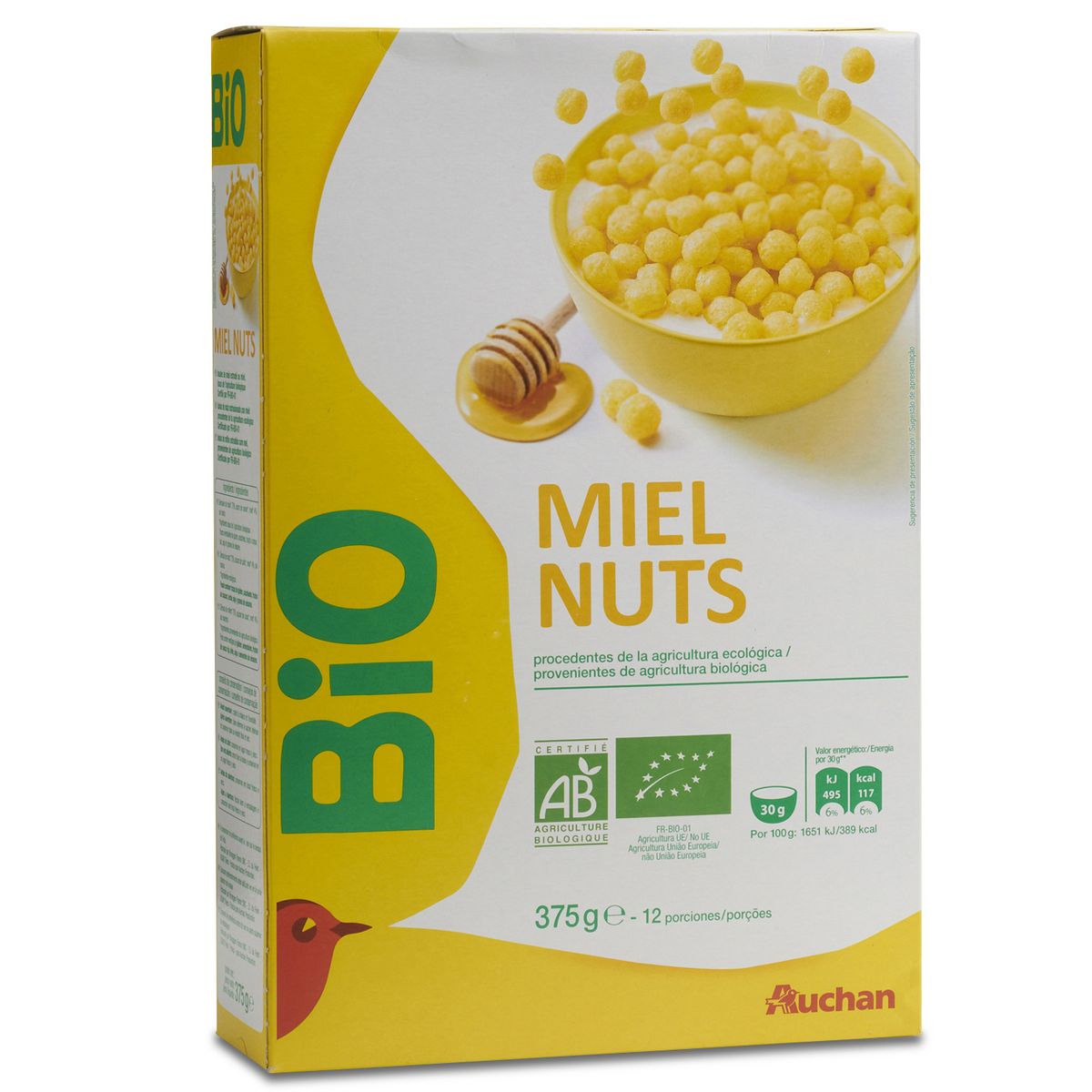 AUCHAN BIO Miel nuts céréales au miel 375g